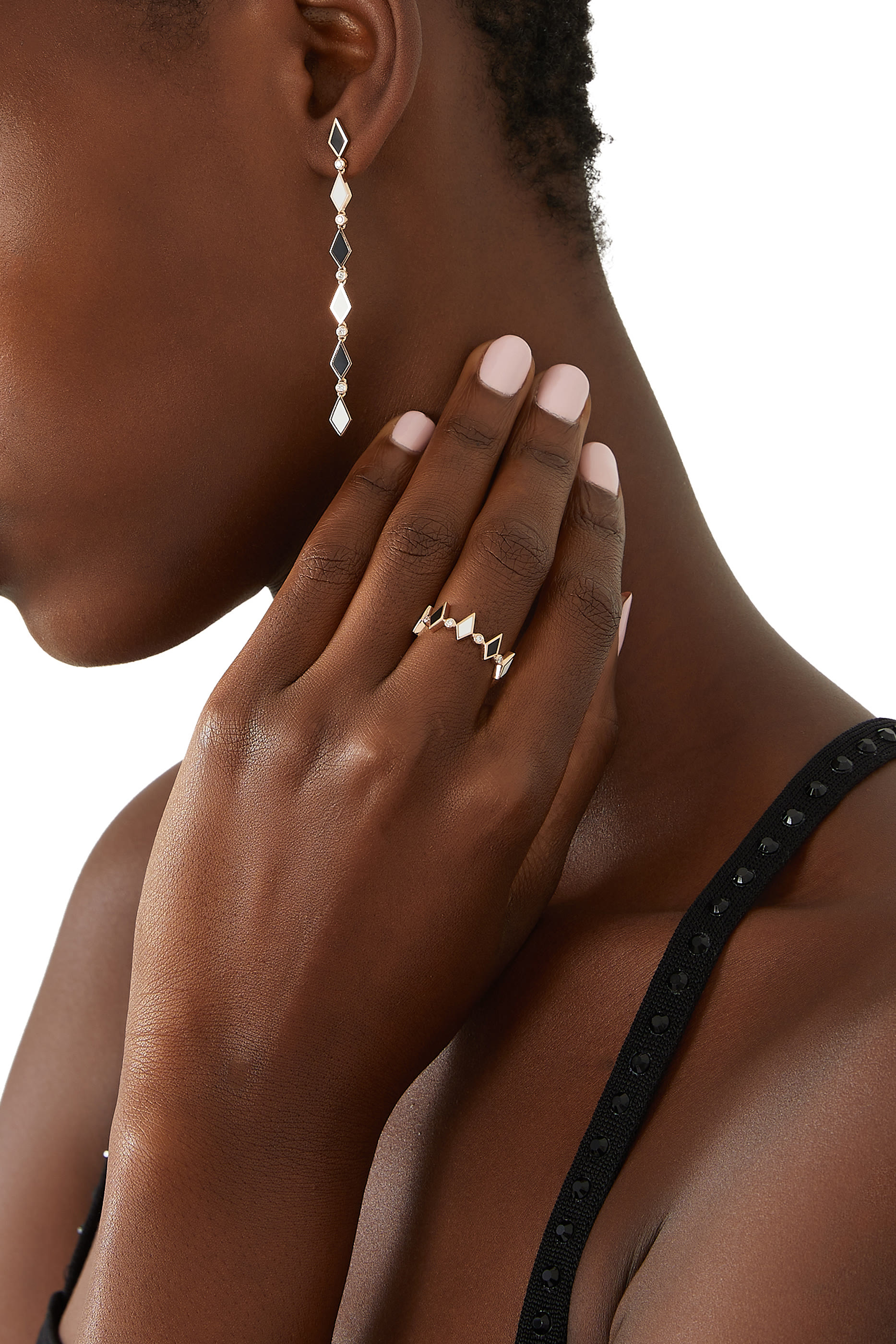 Mosaic Long Earrings, 18K Rose Gold & Diamonds