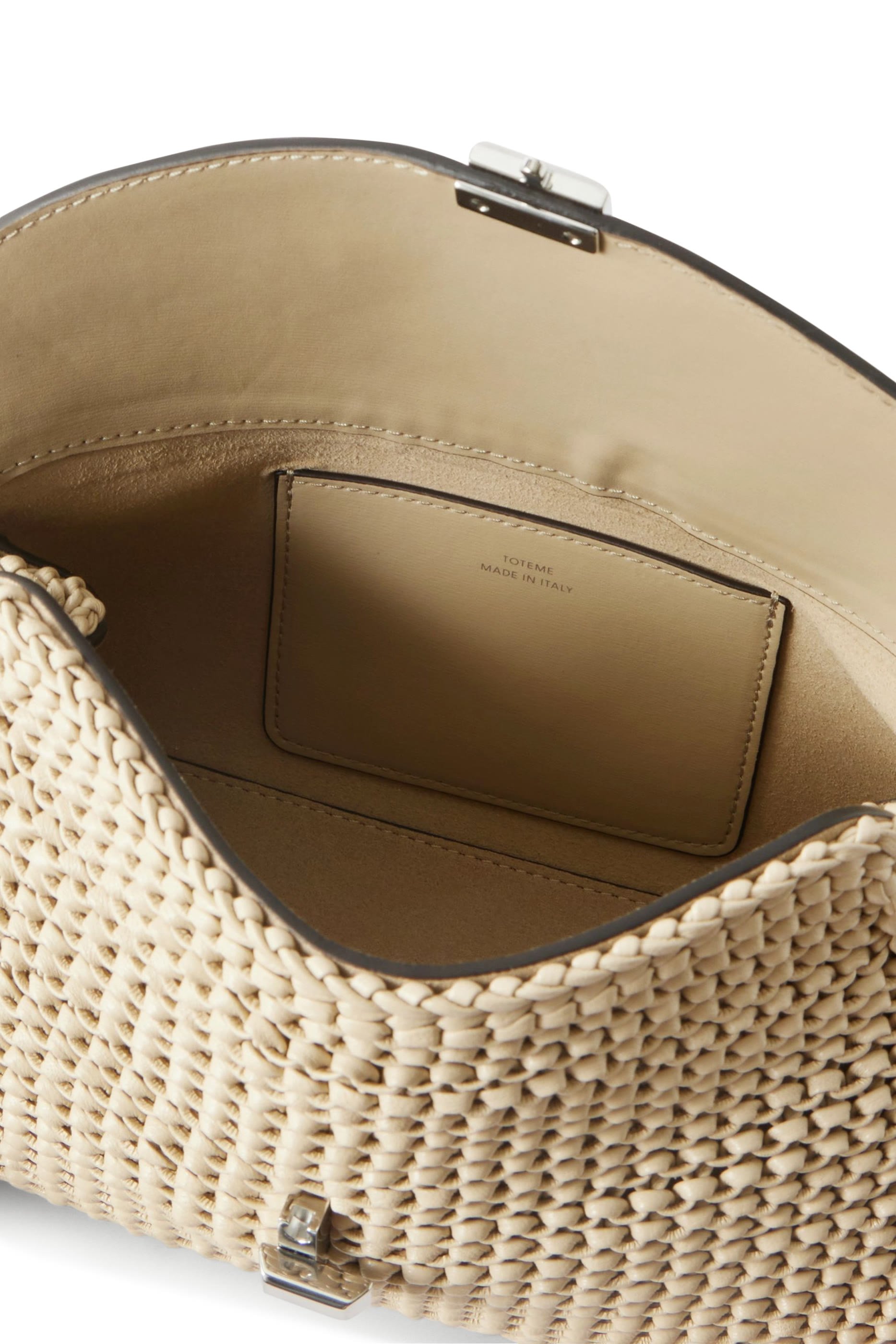 T-Lock Woven-Leather Top Handle Bag