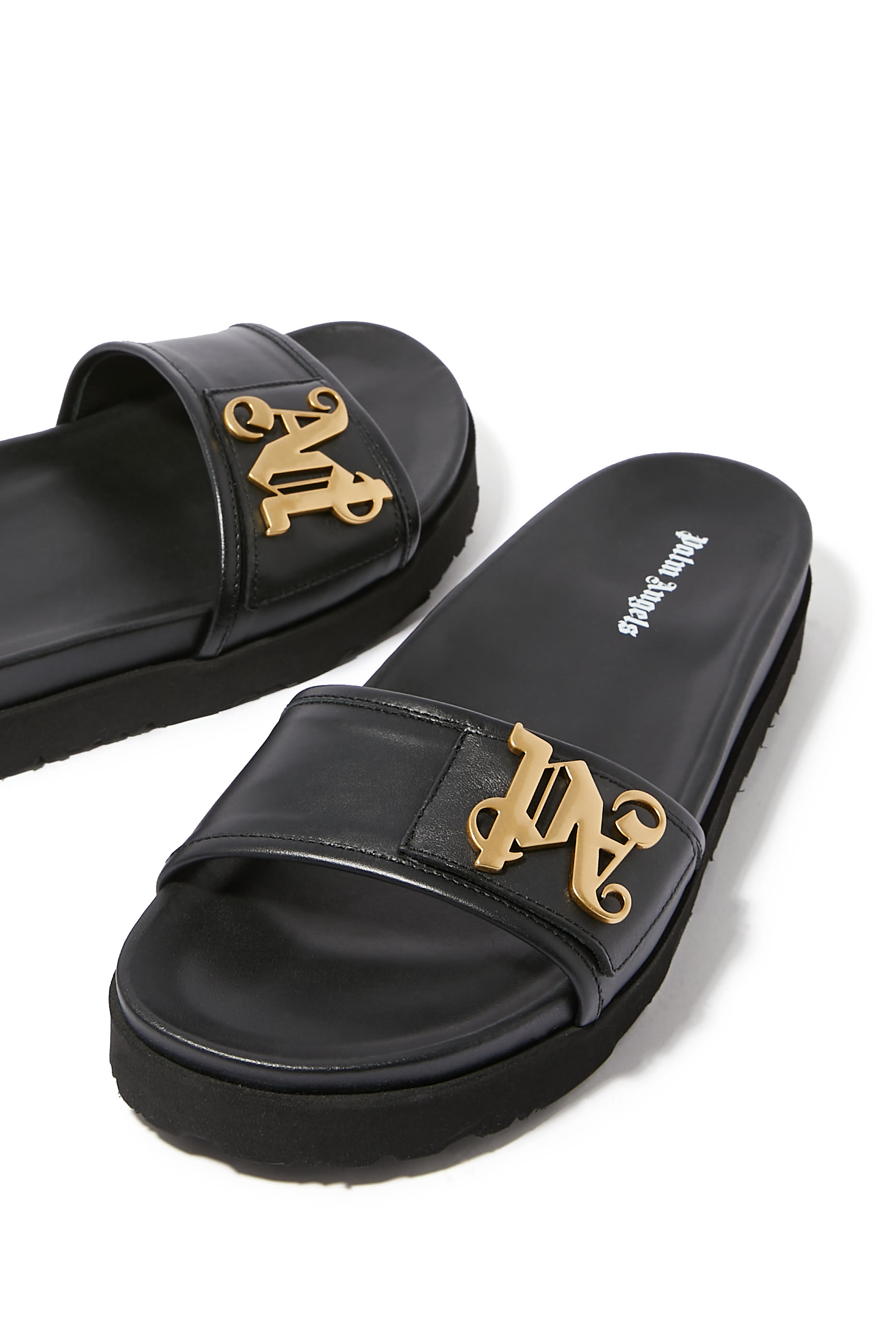 Logo Plaque Leather Slides