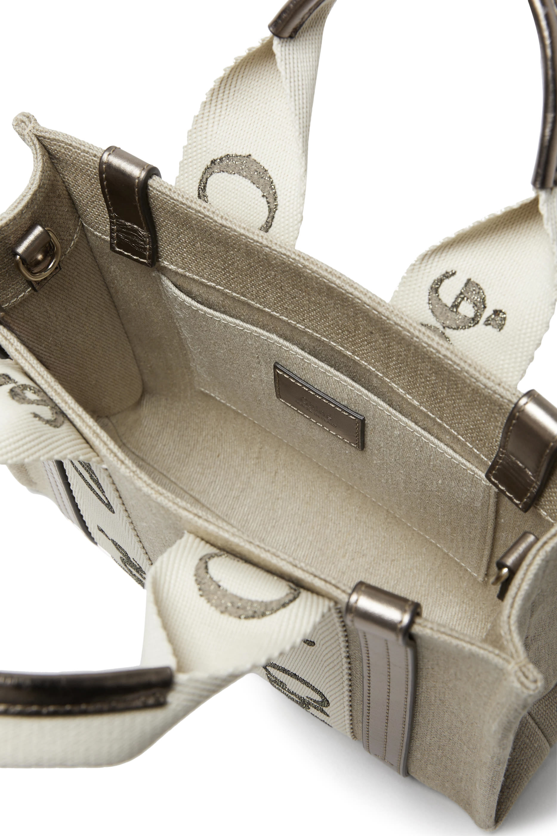 Small Woody Tote Bag in Linen and Leather