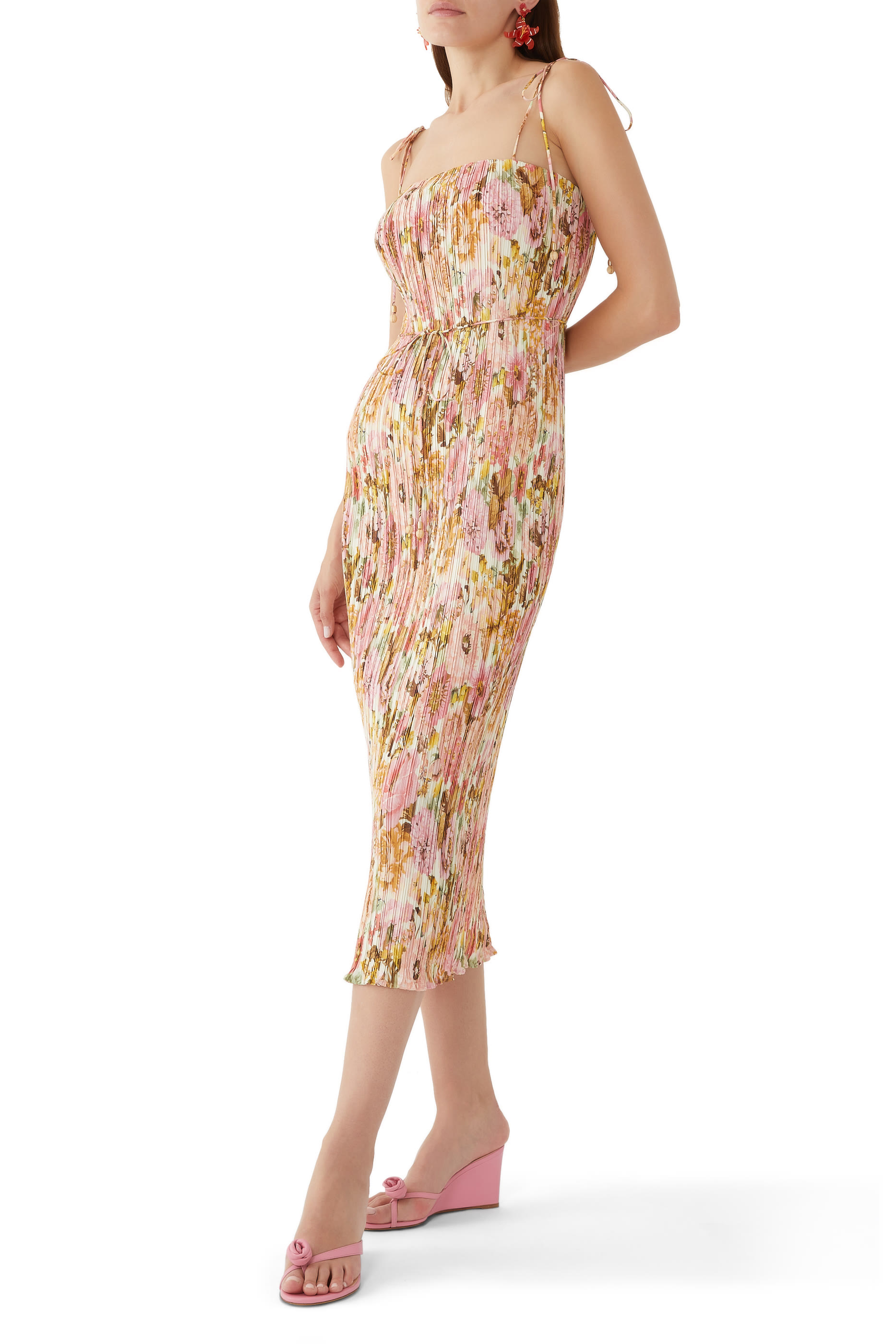 Golden Pleated Slip Dress