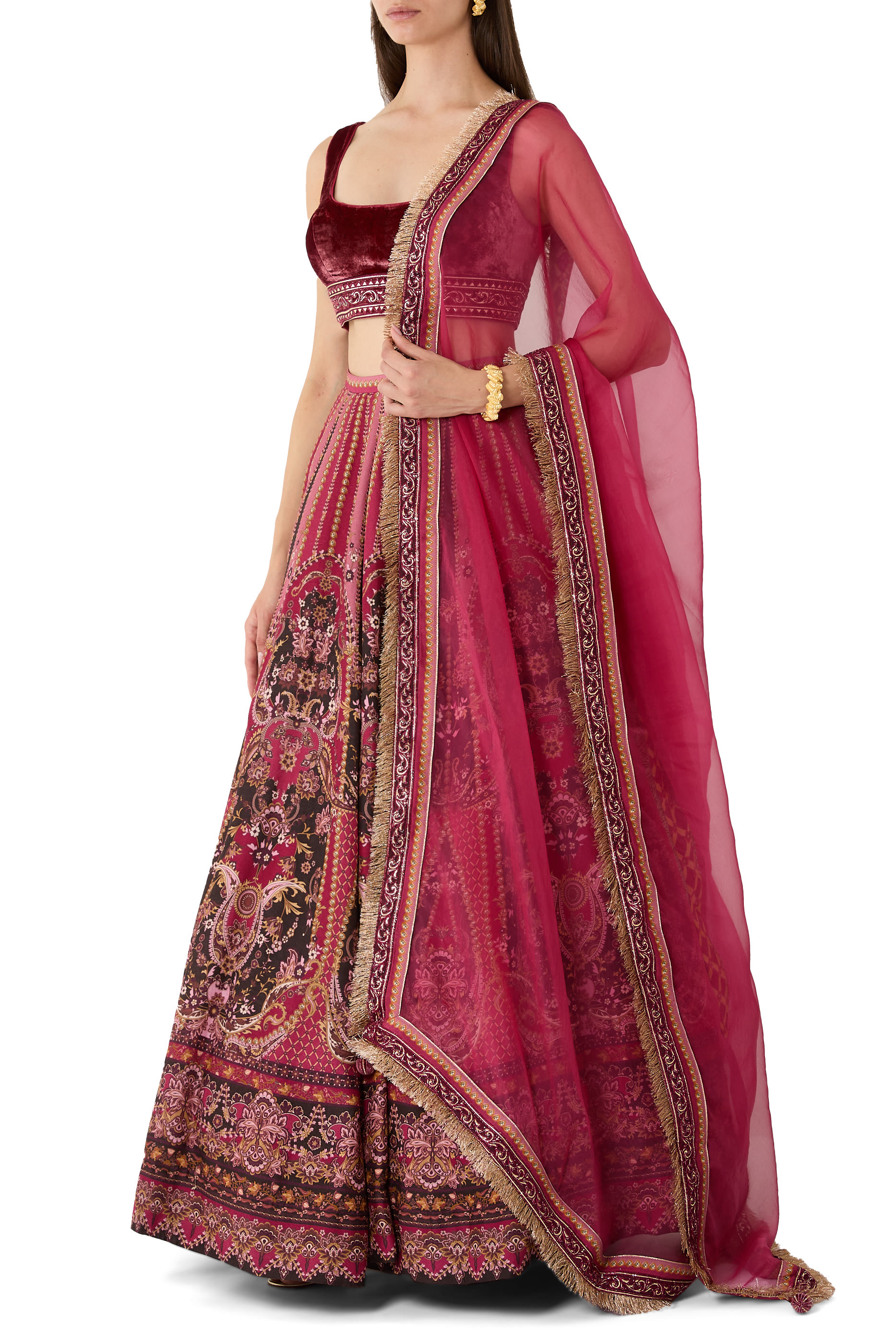 Printed Lehenga Set with Velvet Blouse 