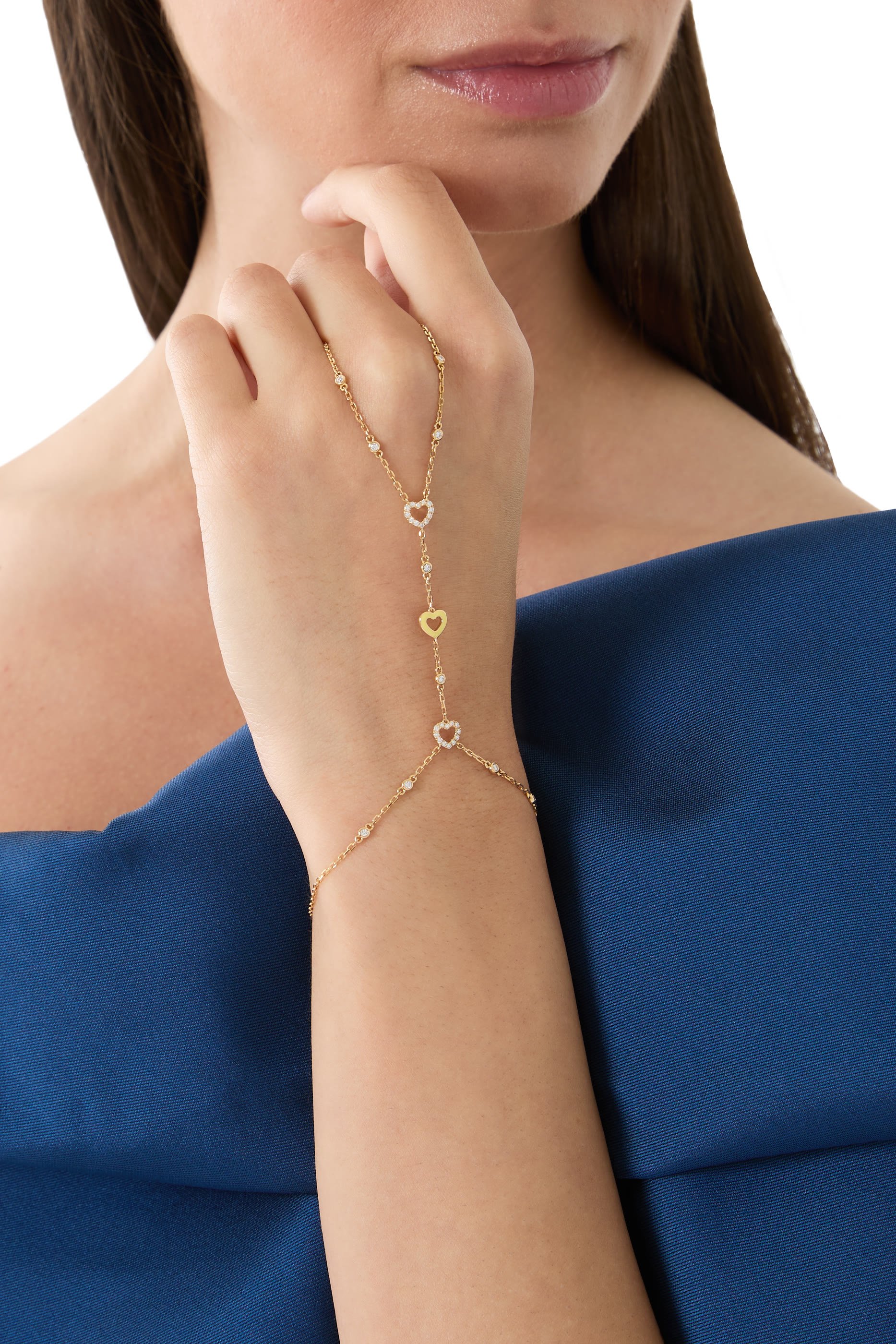 Heart Hand Chain, 18K Yellow Gold with Enamel & Diamonds