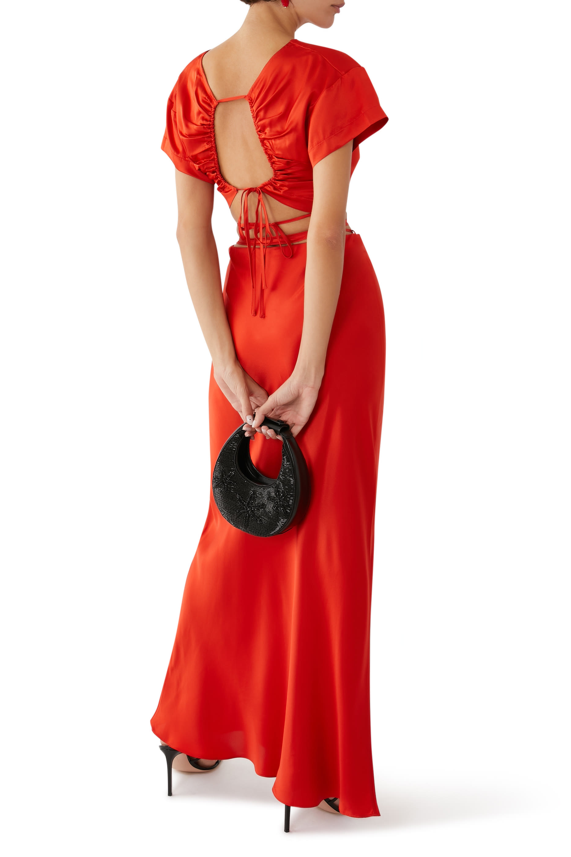 Milenna Silk Open Back Drawstring Crop Top