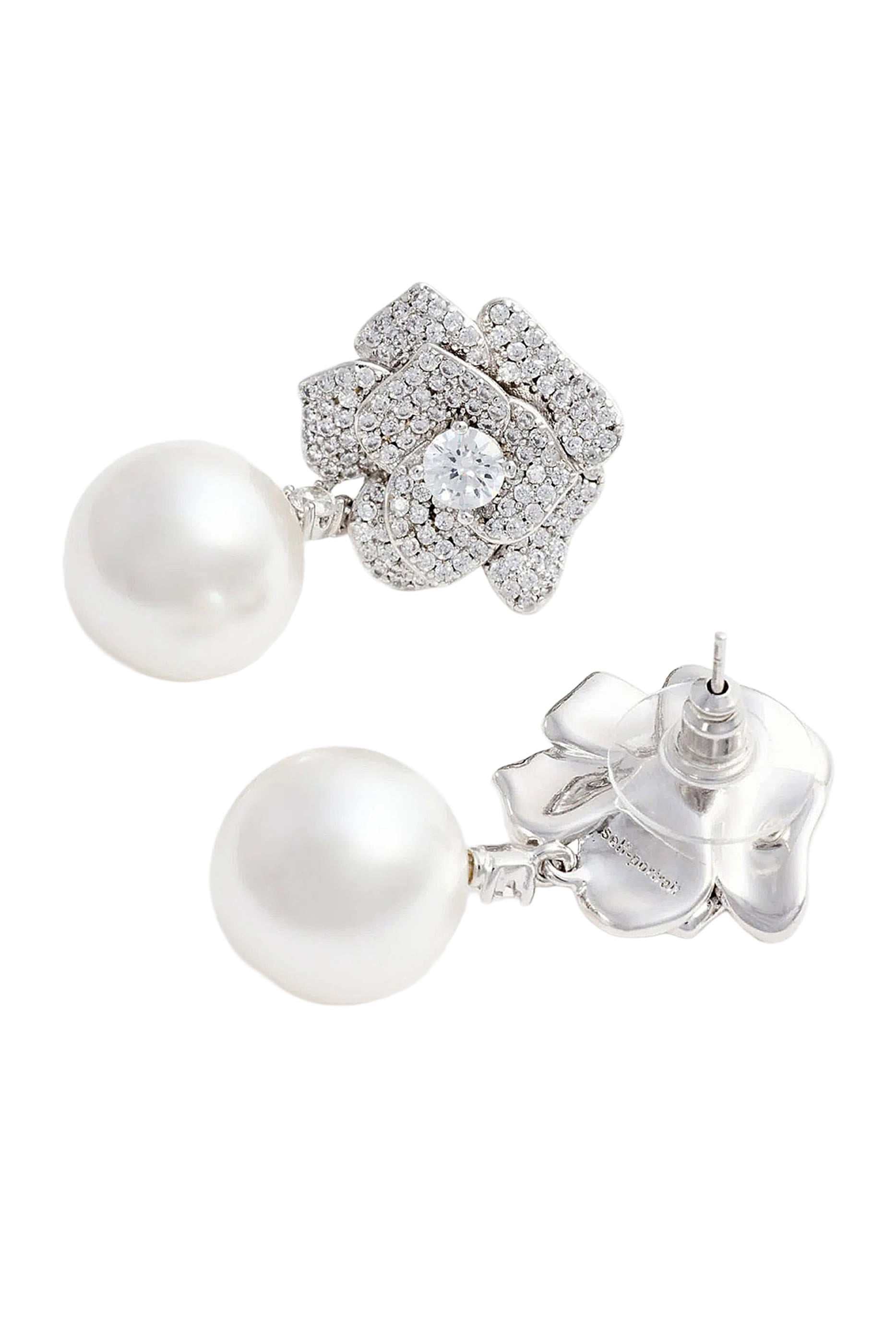 Mini Crystal Flower Pearl Earrings
