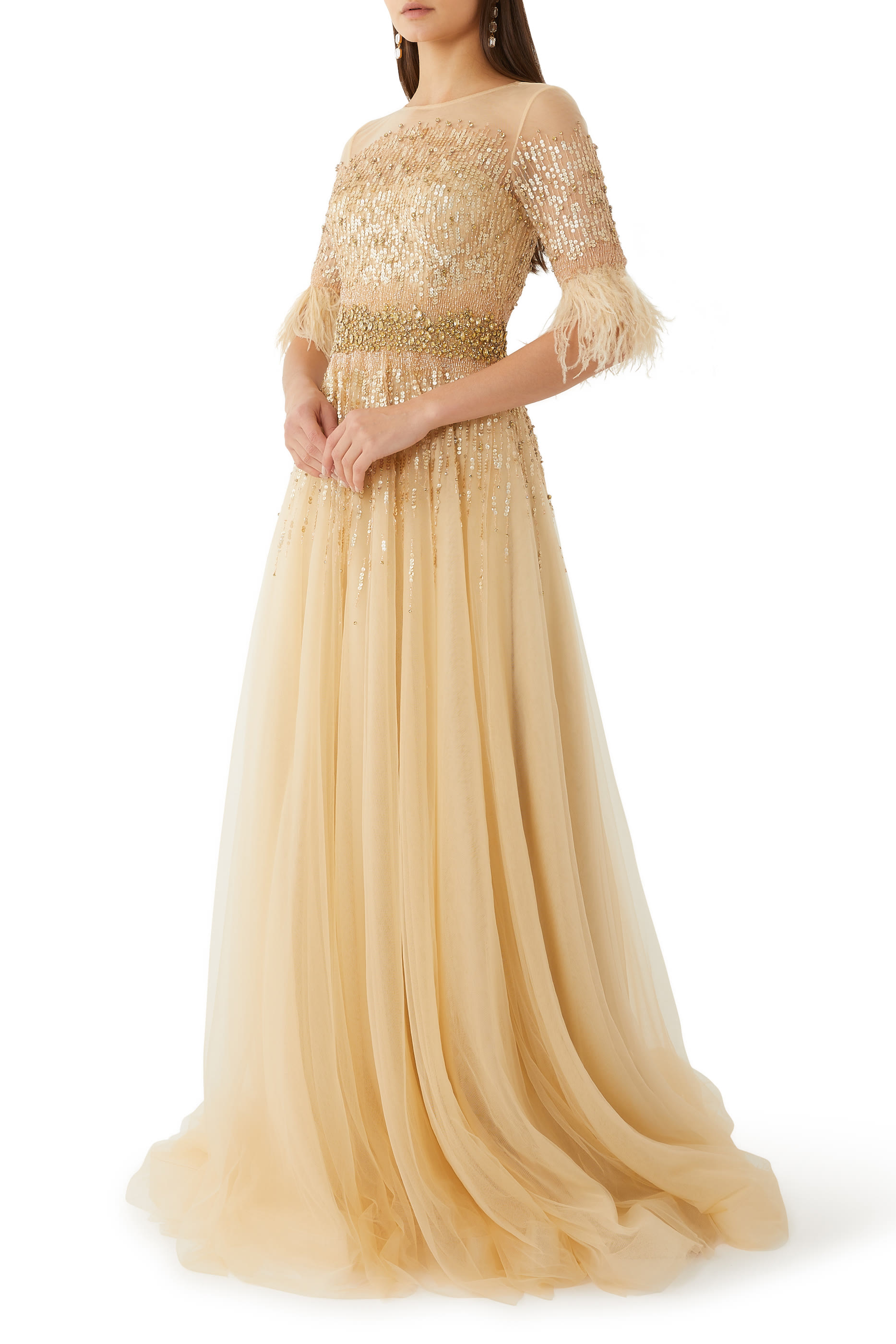 Beaded Tulle Skirt Gown