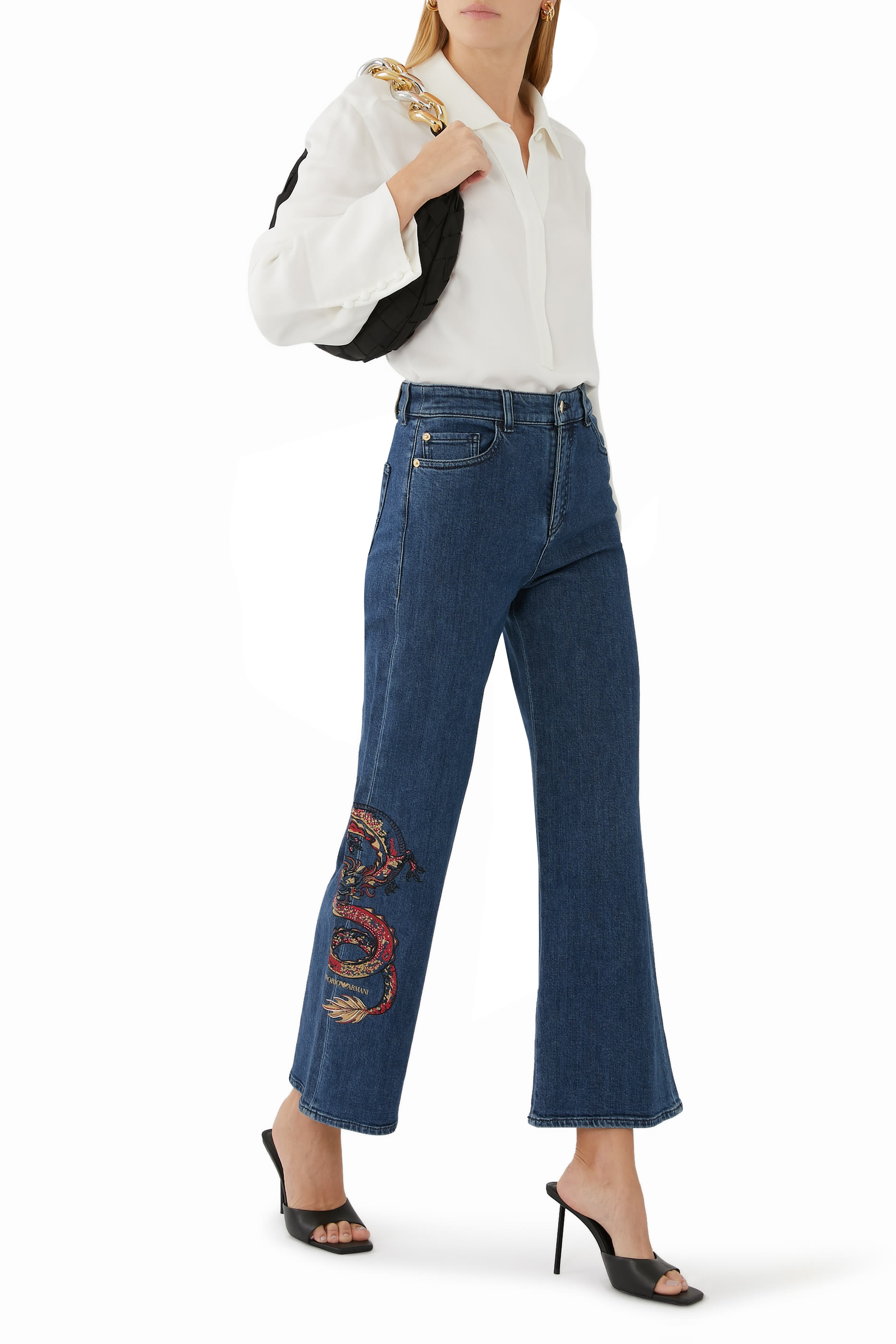 Wide-Leg Embroidered Jeans