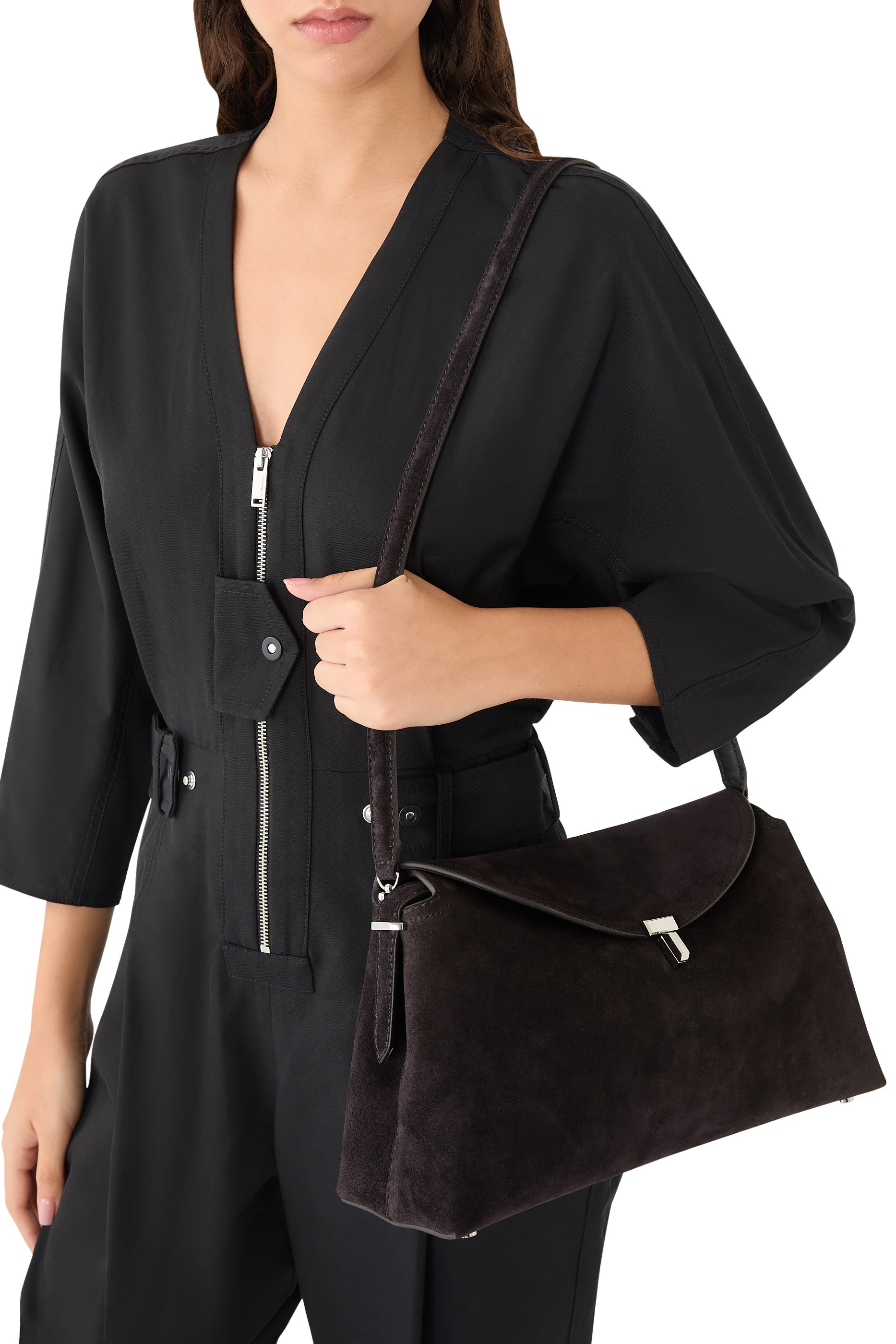 T-Lock Suede Top Handle Bag