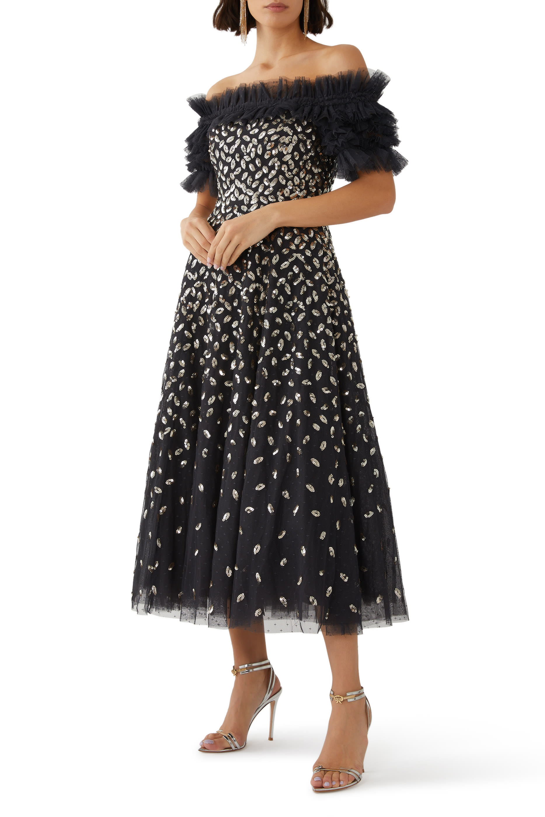 Autumn Leaves Off-Shoulder Ballerina Dress