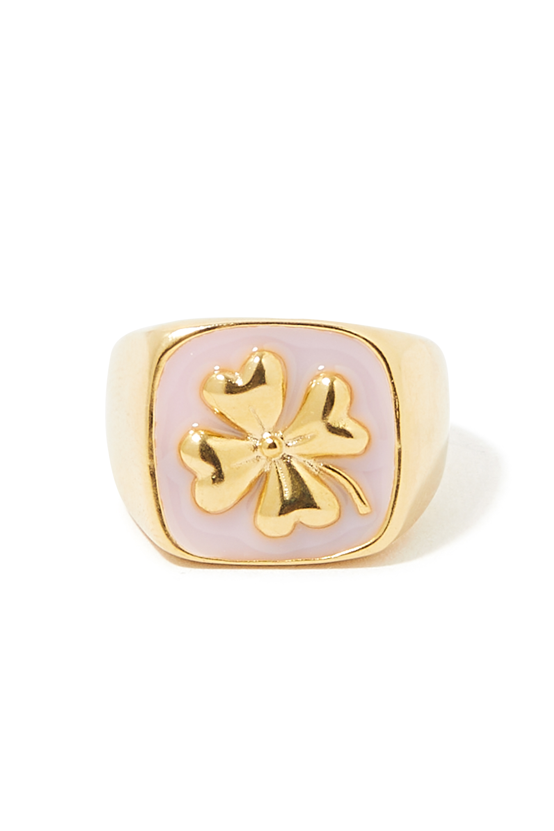 Talisman Clover Signet Ring, 24k Gold-Plated Brass