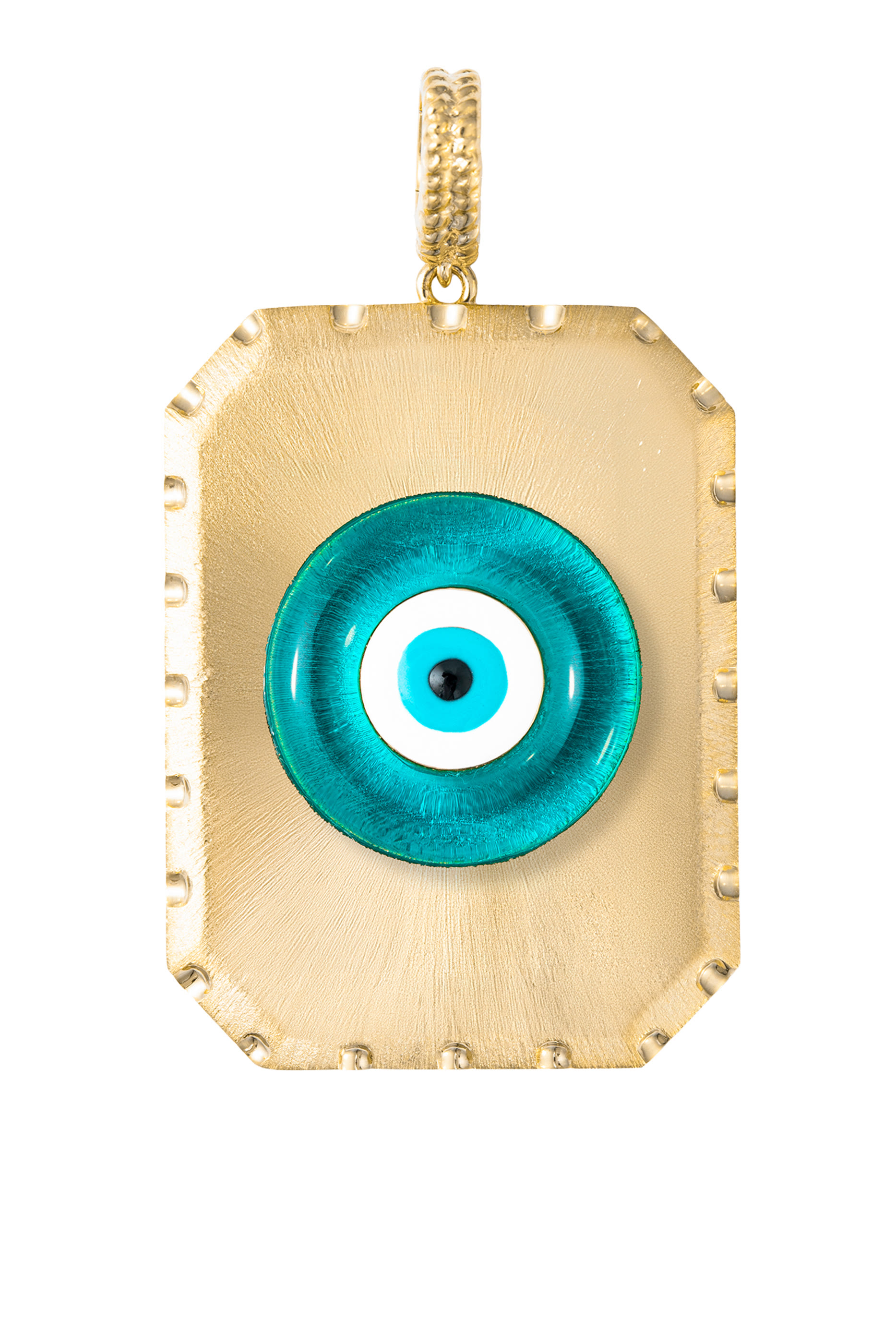 Evil Eye Brushed Charm, 18K Yellow Gold & Enamel