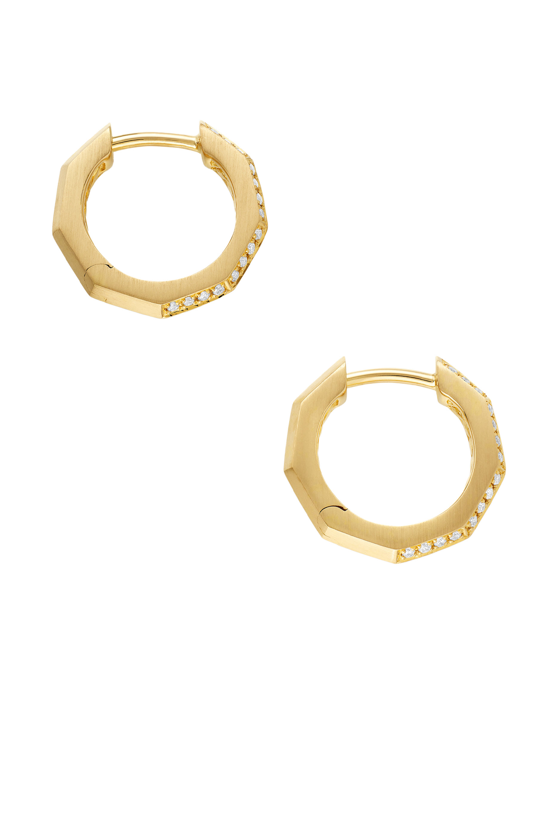 Stax Faceted Huggie Hoop Earrings, 18k Yellow Gold & Diamonds
