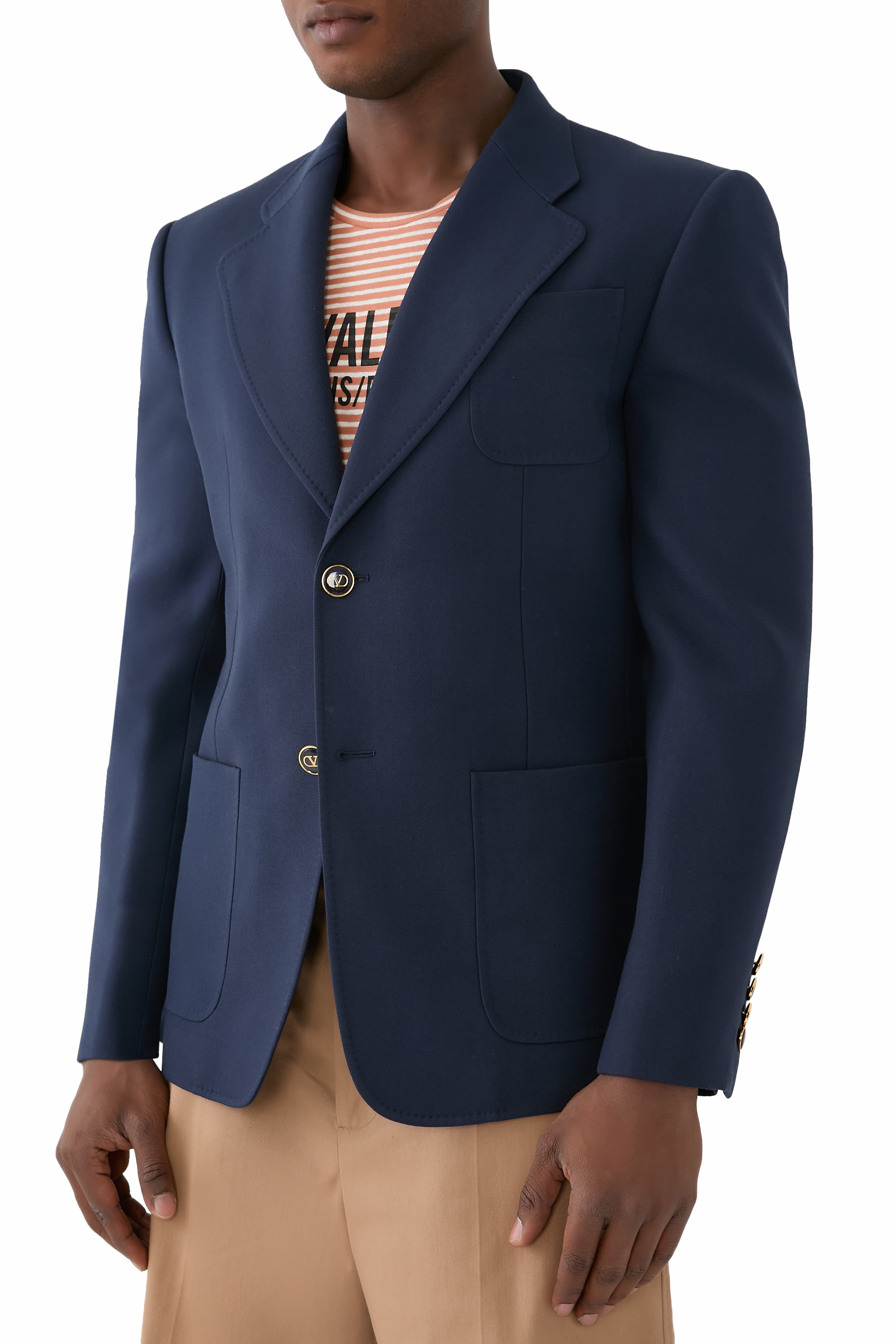 Single-Breasted Wool Gabardine Jacket