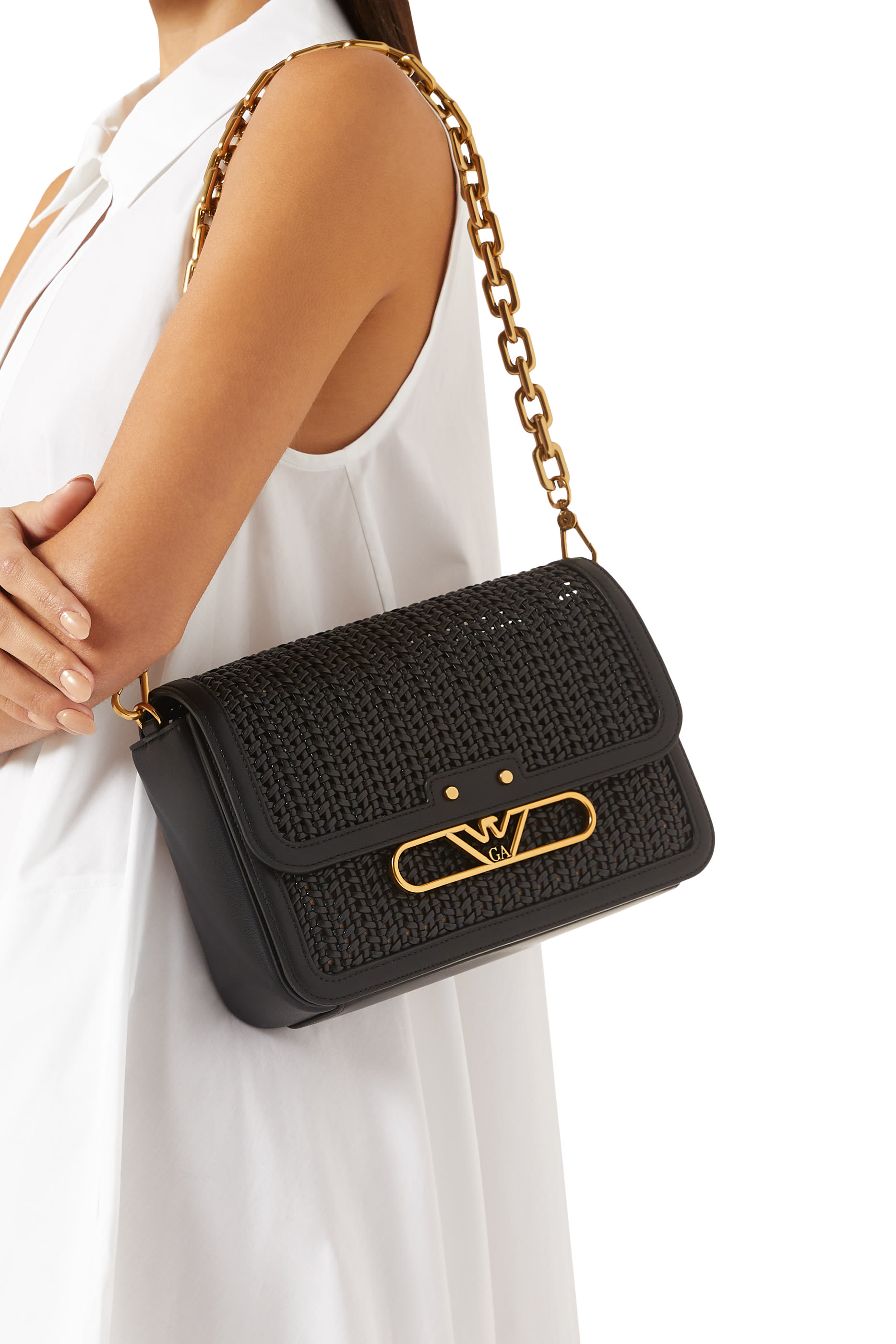 Interwoven Shoulder Bag with Metal Eagle Logo