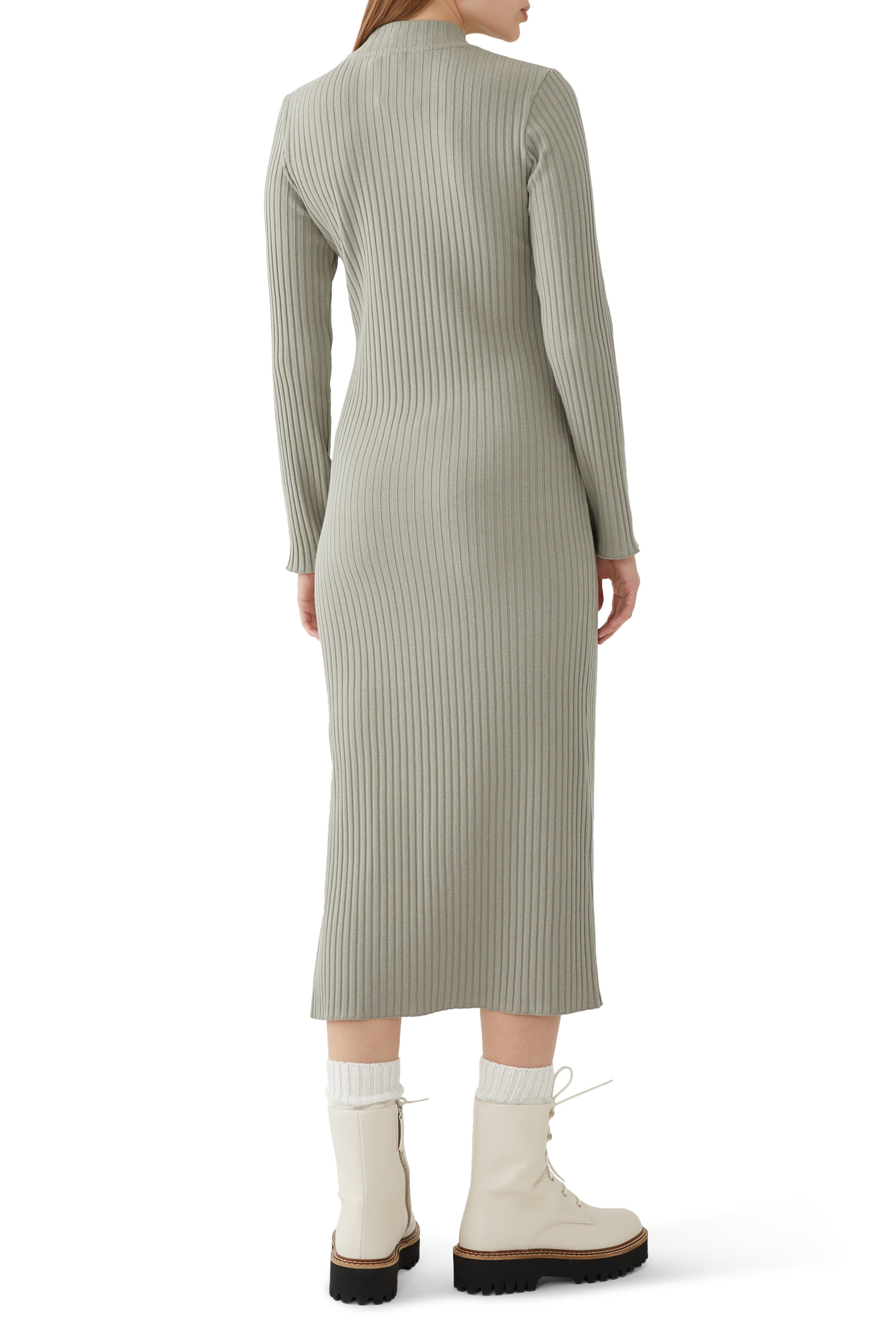 Ribbed Cotton-Blend High-Neck Dress