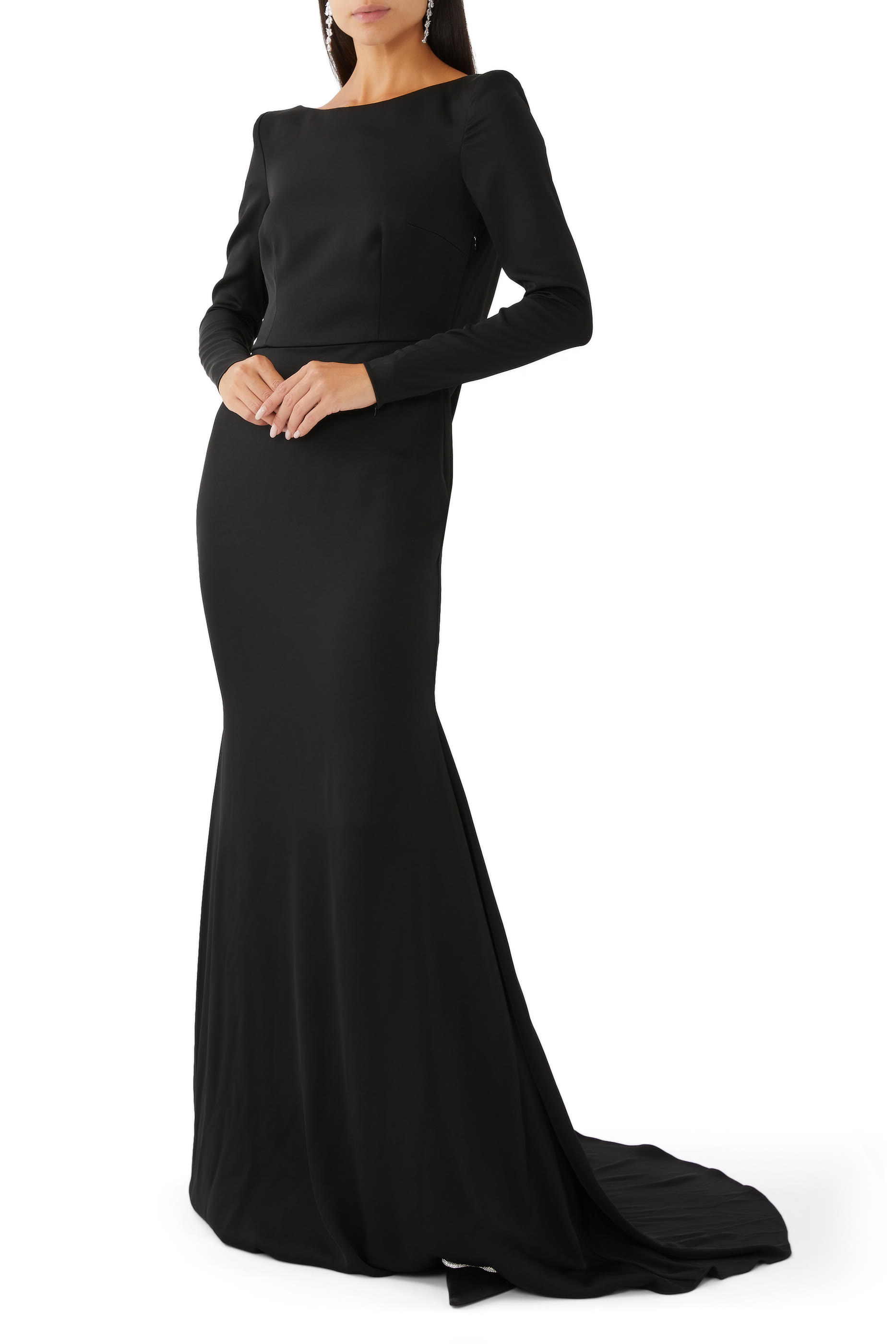 Long Sleeve Open Back Drape Gown