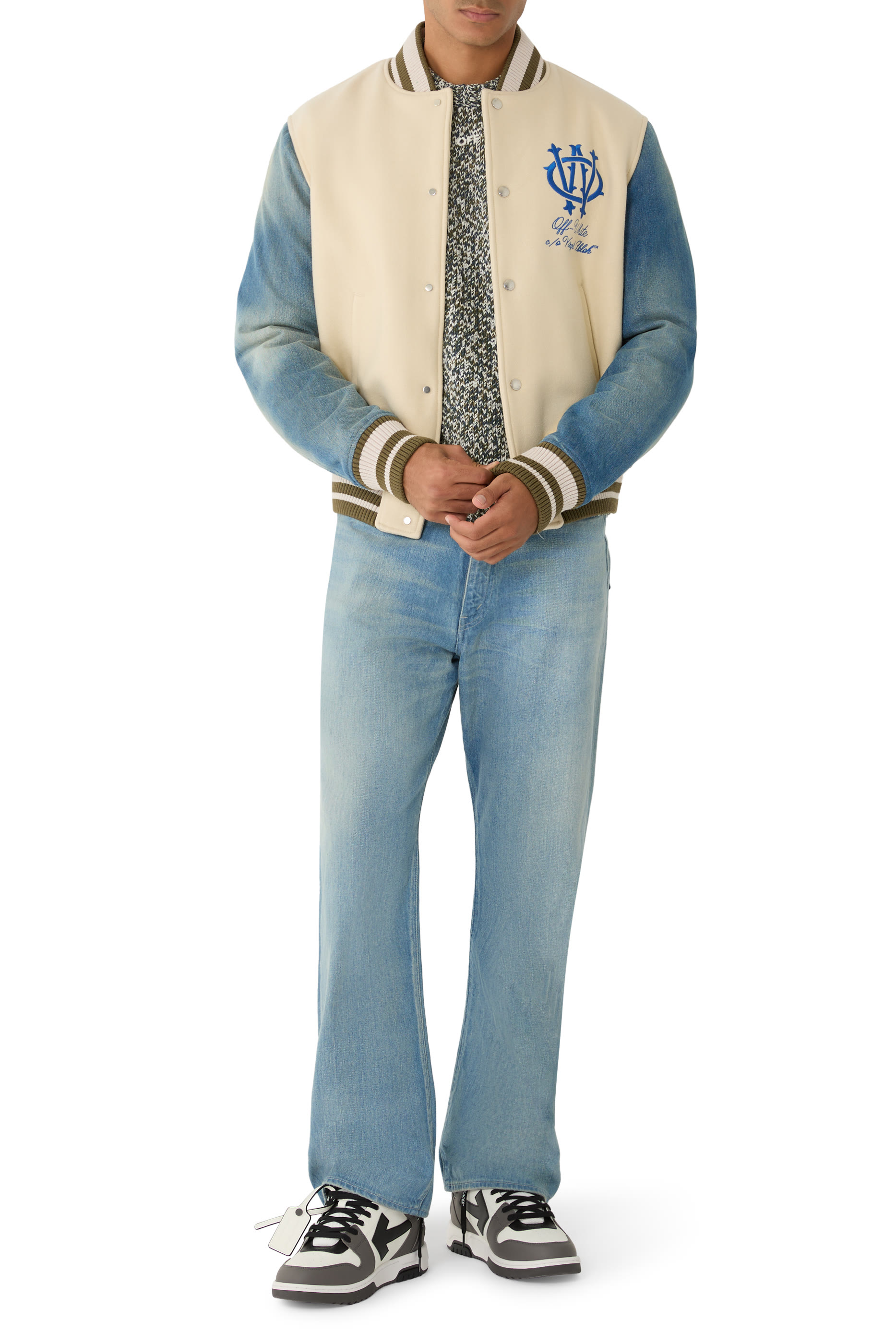 Denim Sleeves Bomber Jacket