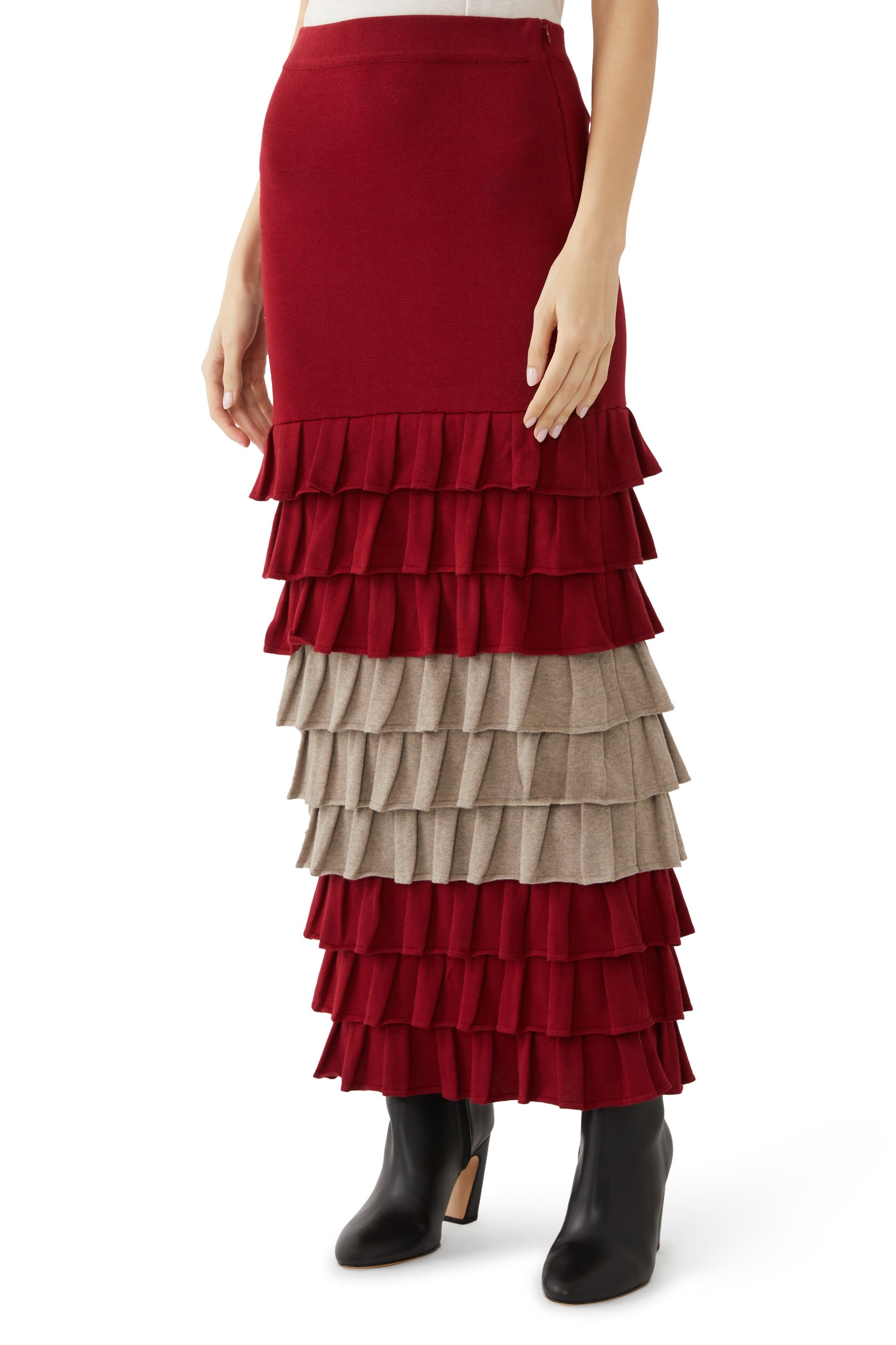 Ruffle Tiered Dual Tone Maxi Skirt