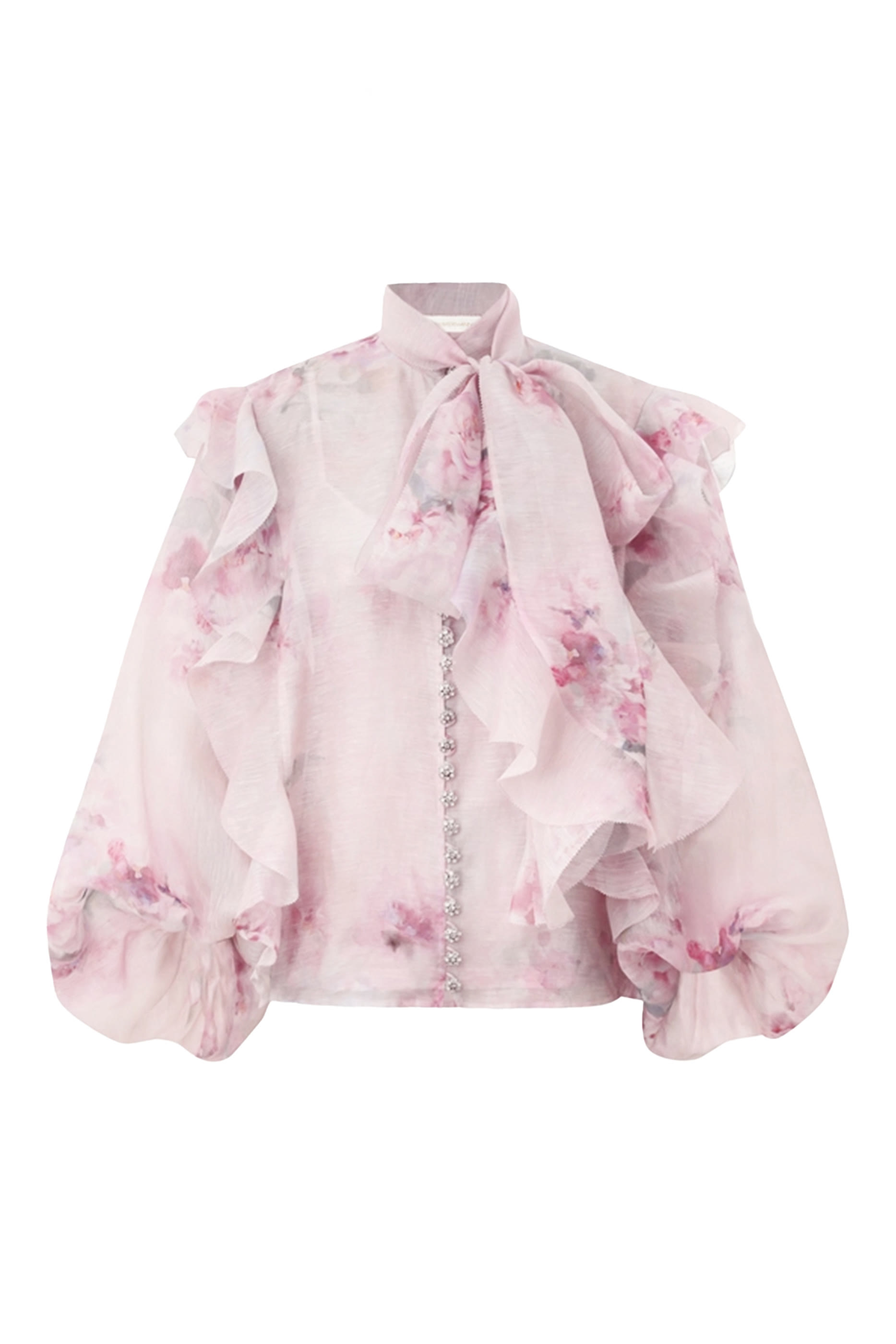 Crush Tie Neck Ruffle Blouse