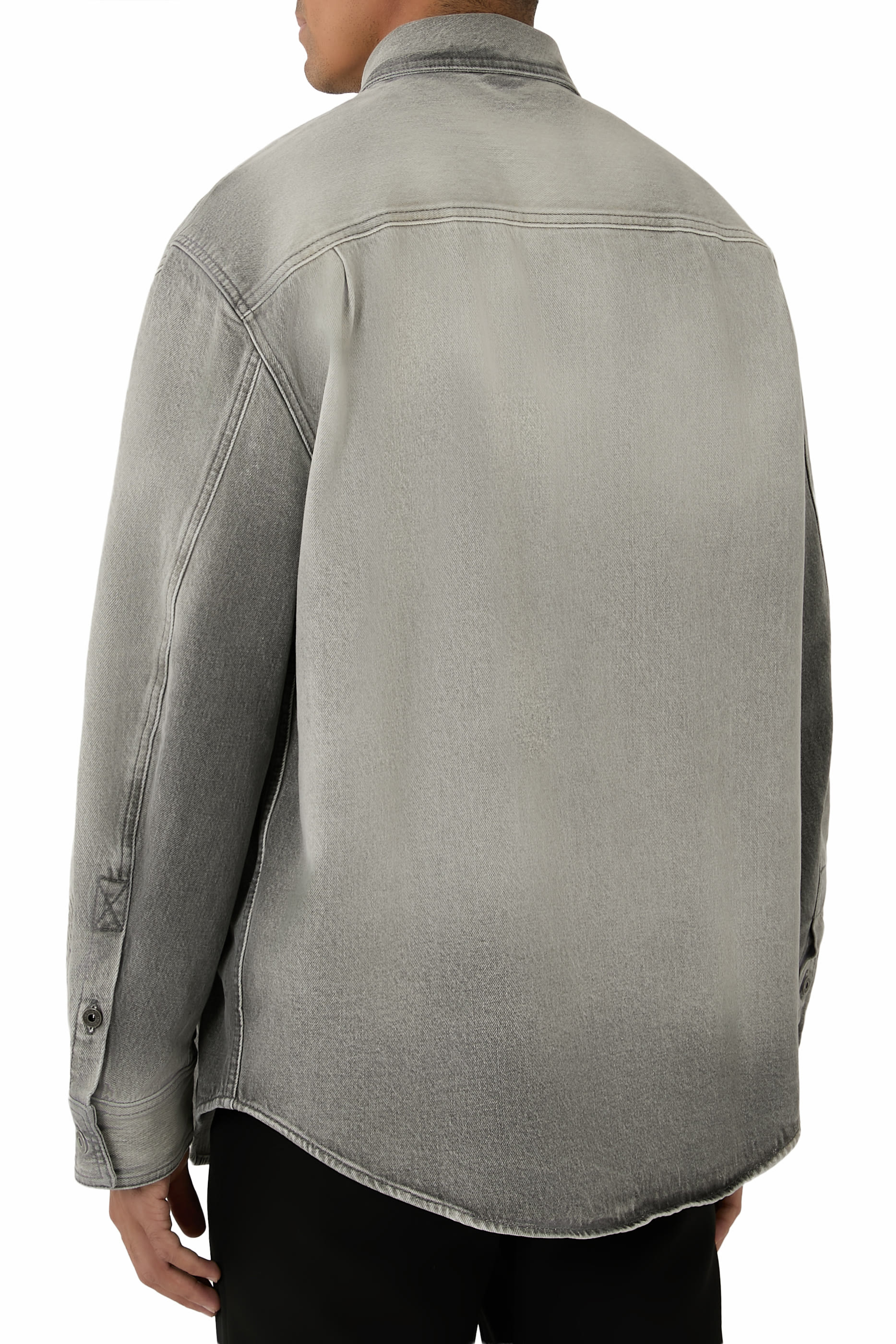 Diagonal Embroidered Denim Military Overshirt