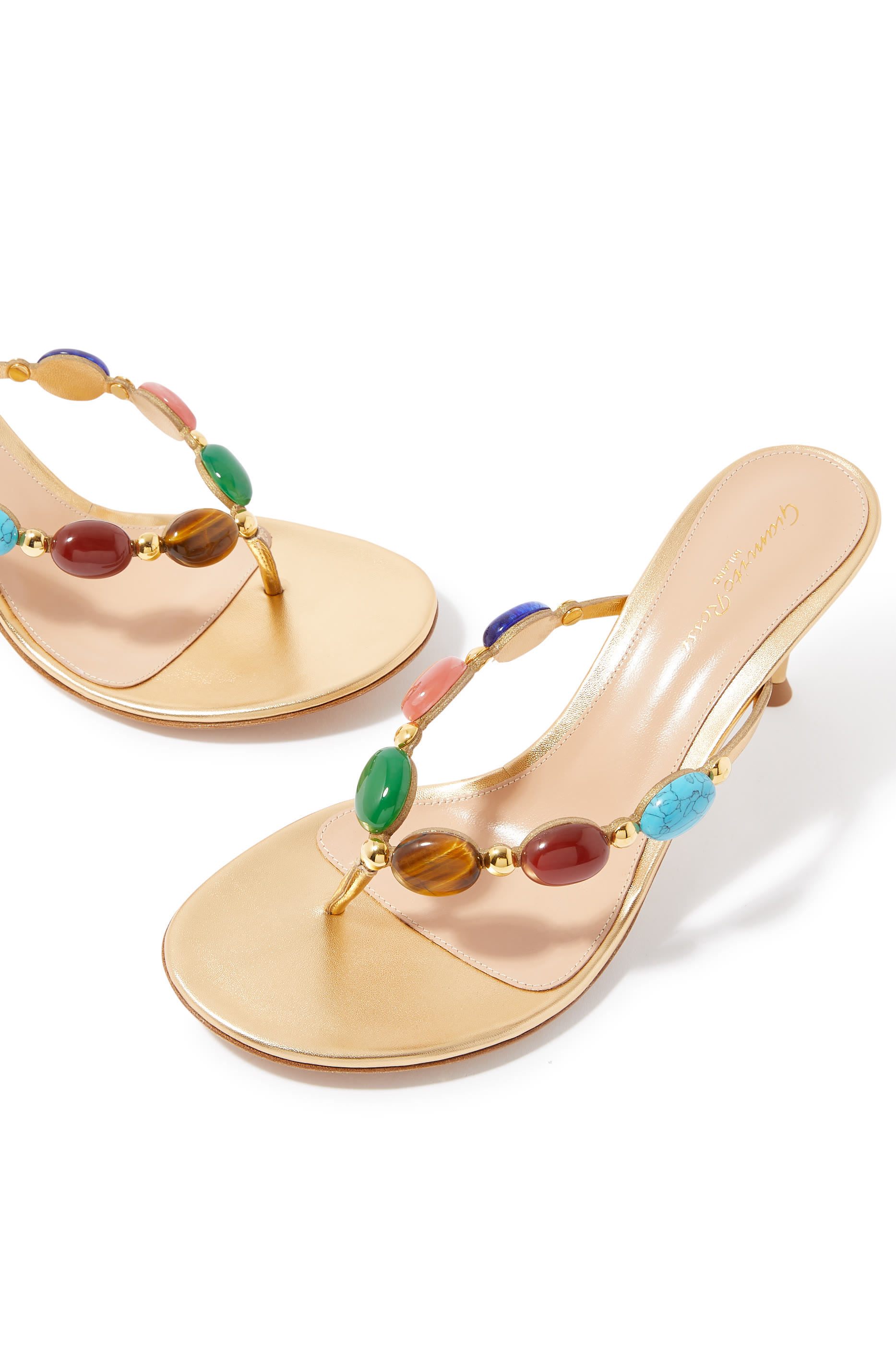 Shanti 70 Stone Embellished Metallic Leather Sandals