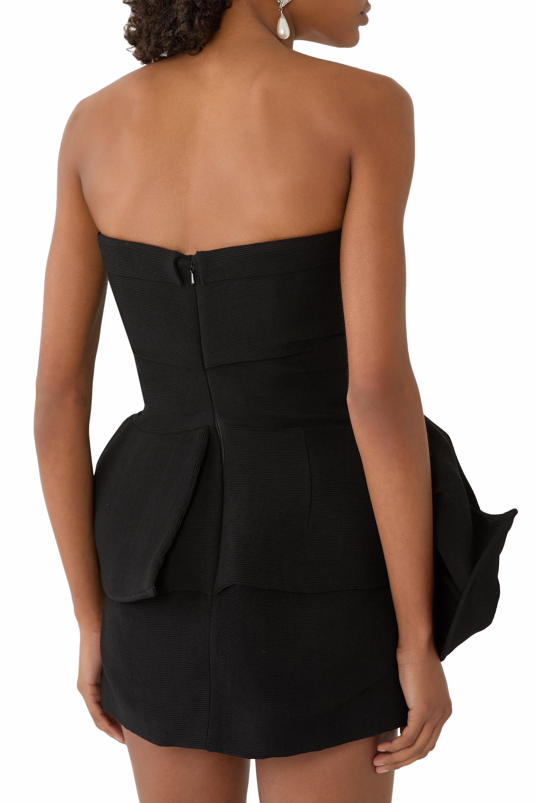 Sculptural Peplum Strapless Mini Dress