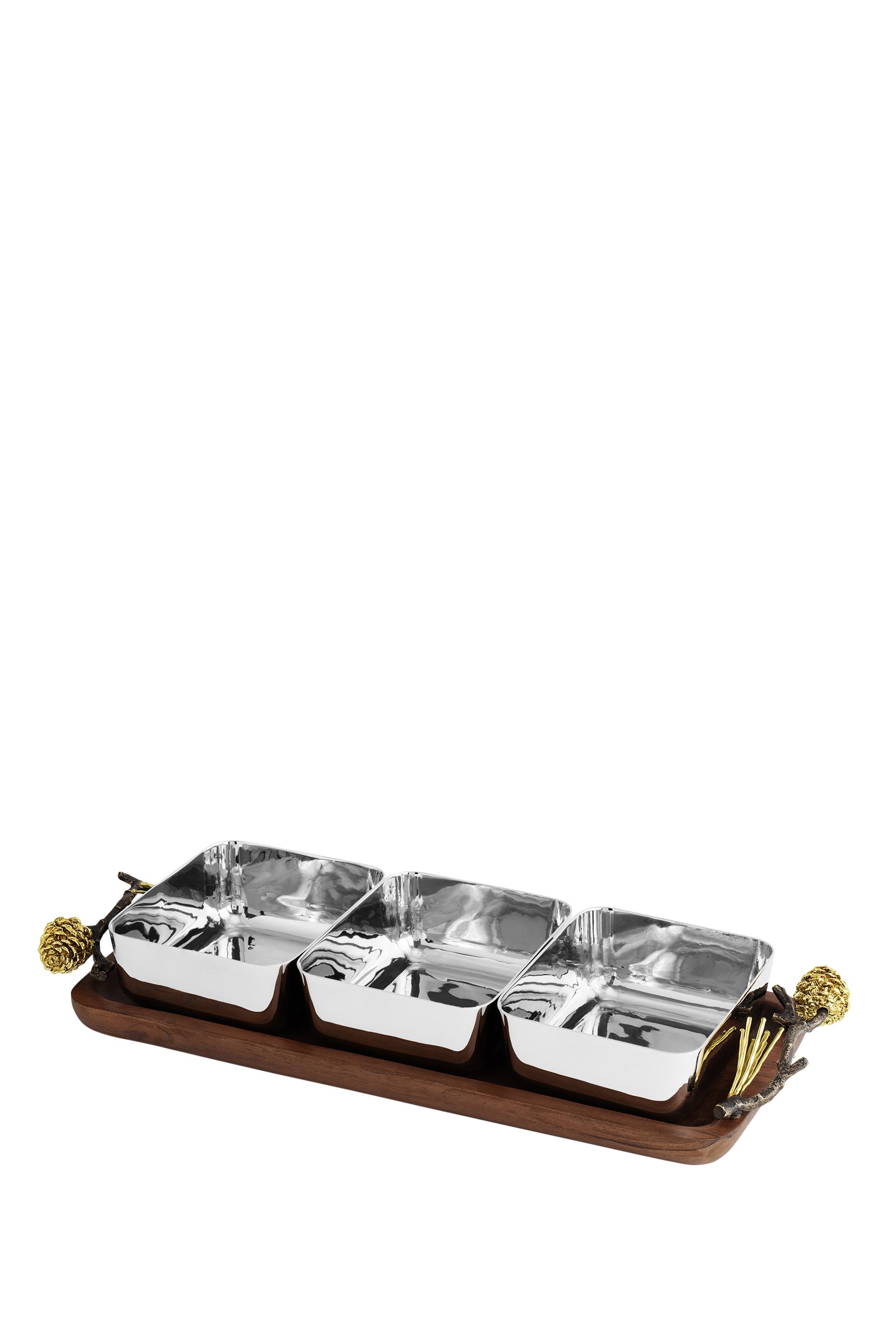 Pine Cone Wood Triple Bowl