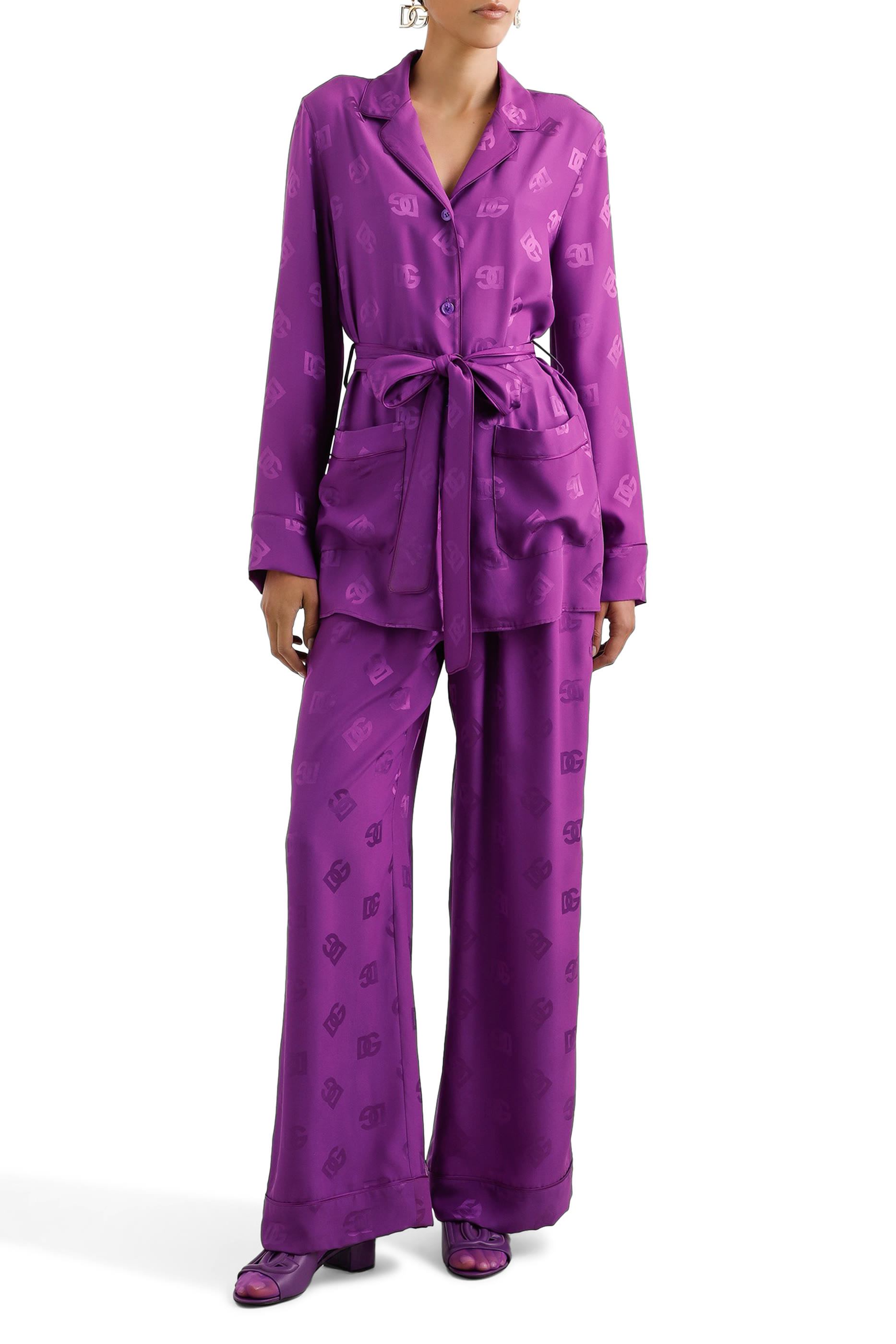 DG Logo Long Sleeves Silk Jacquard Pajama Shirt