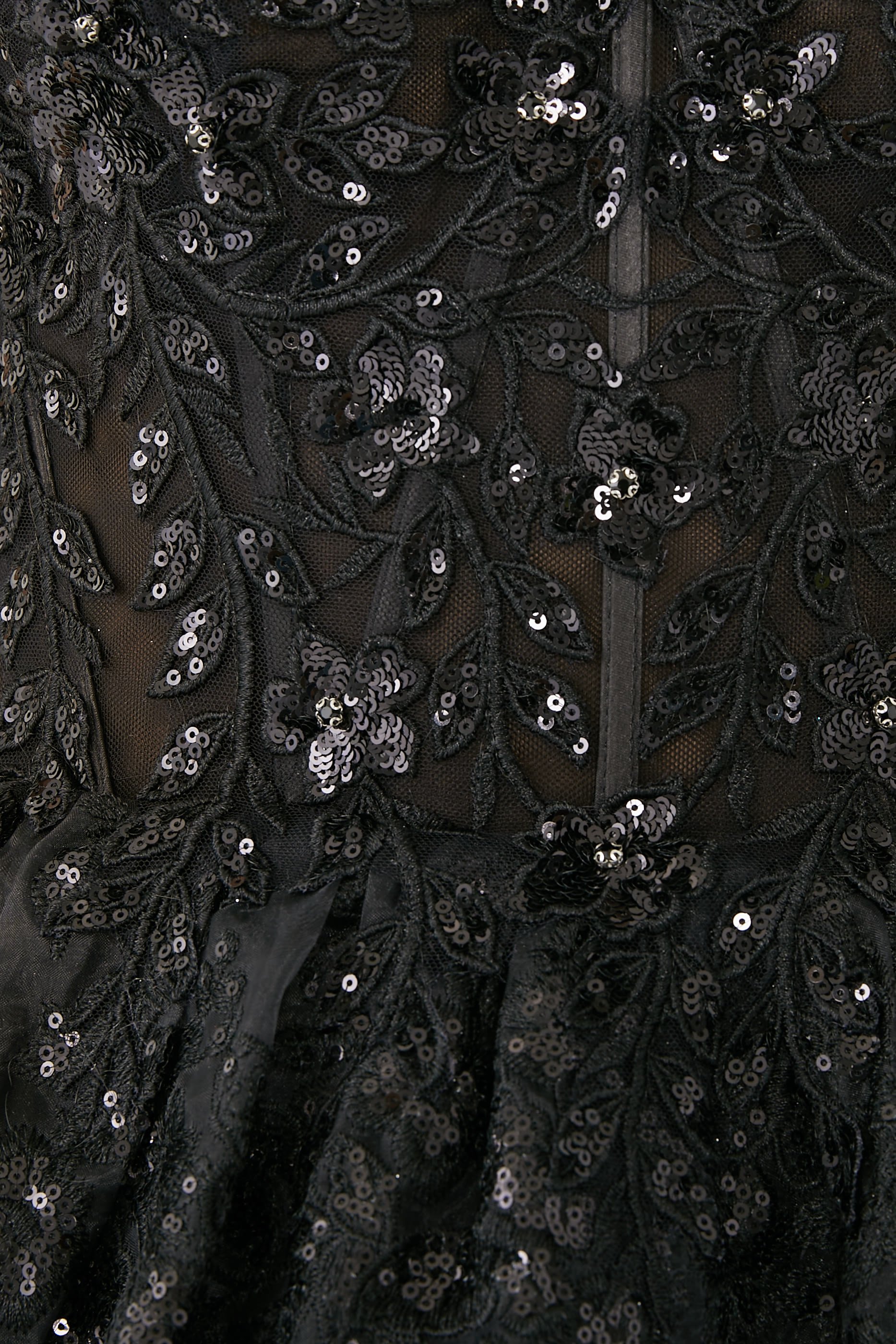 Tiered Floral Sequin Maxi Gown