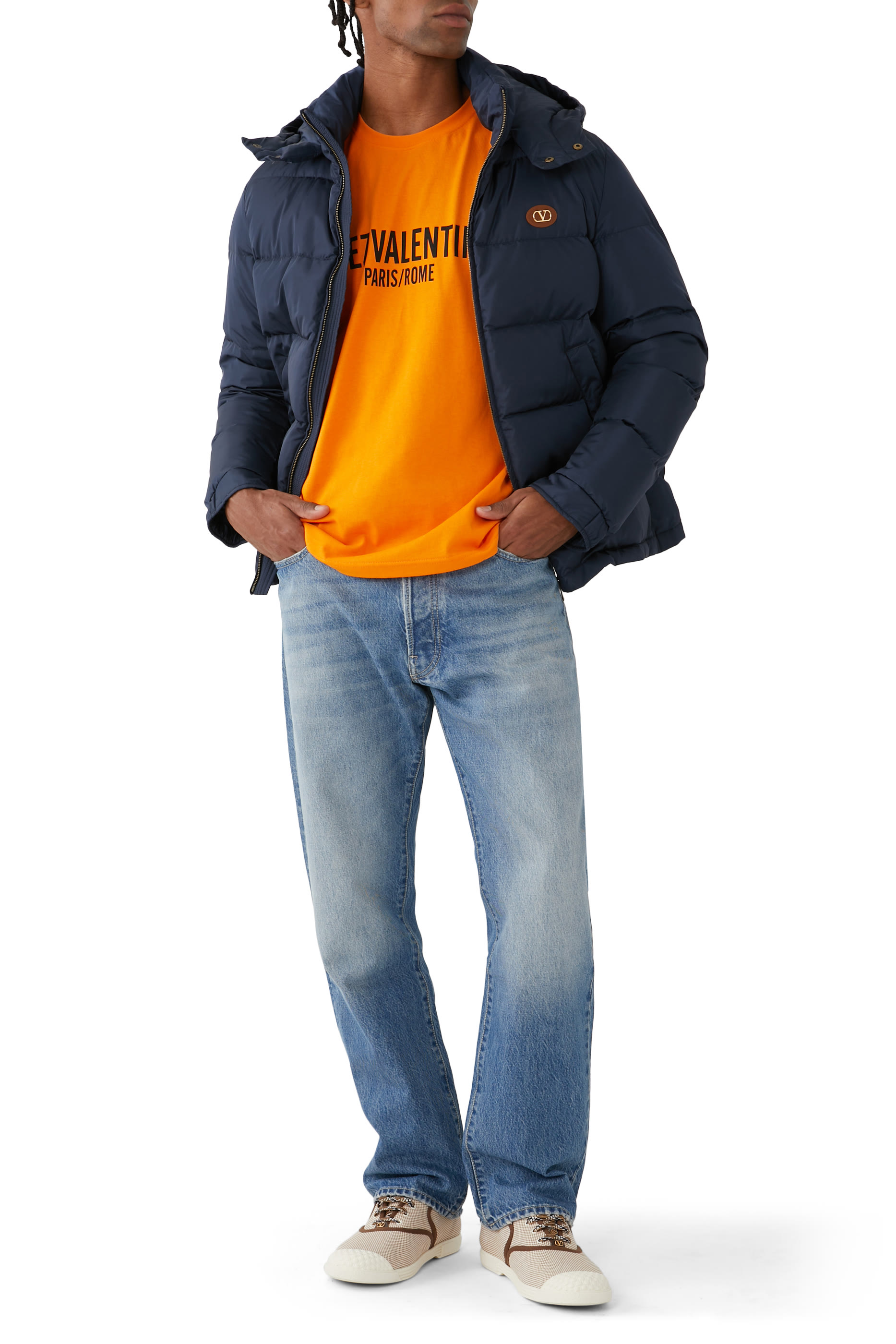 VLogo Patch Nylon Hooded Down Jacket