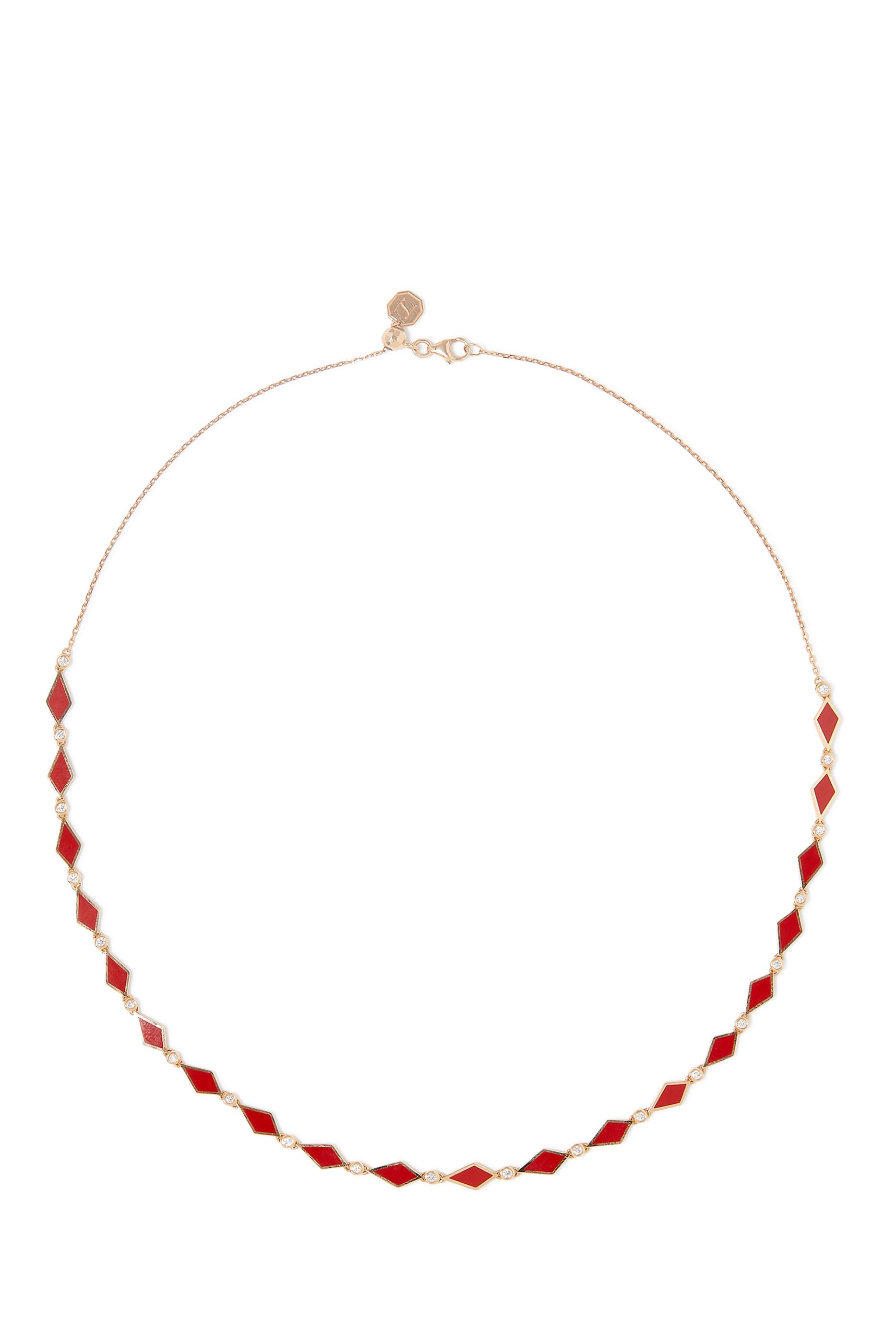 Mosaic Necklace, 18k Rose Gold with Red Enamel & Diamonds