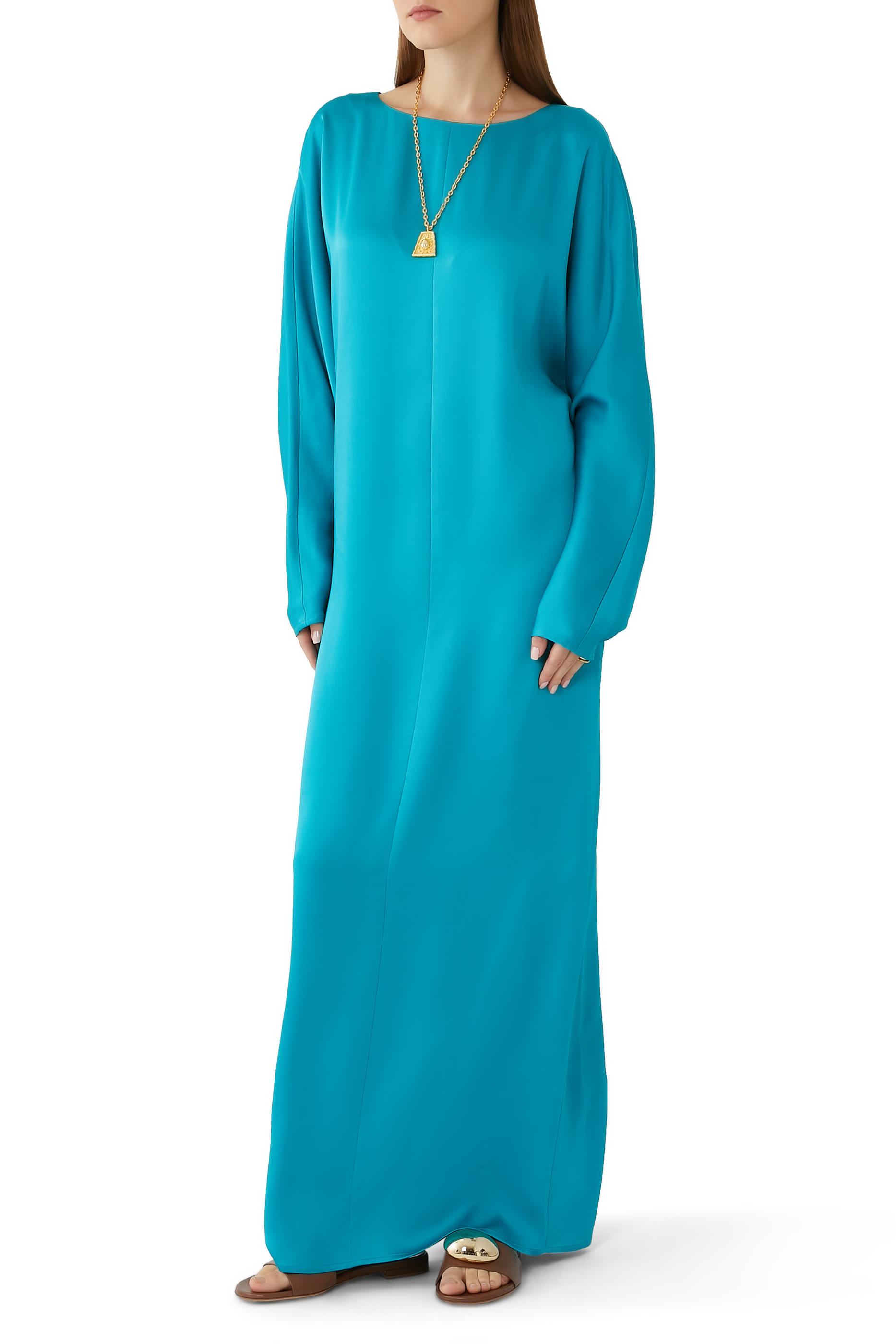 Long-Sleeve Satin Kaftan