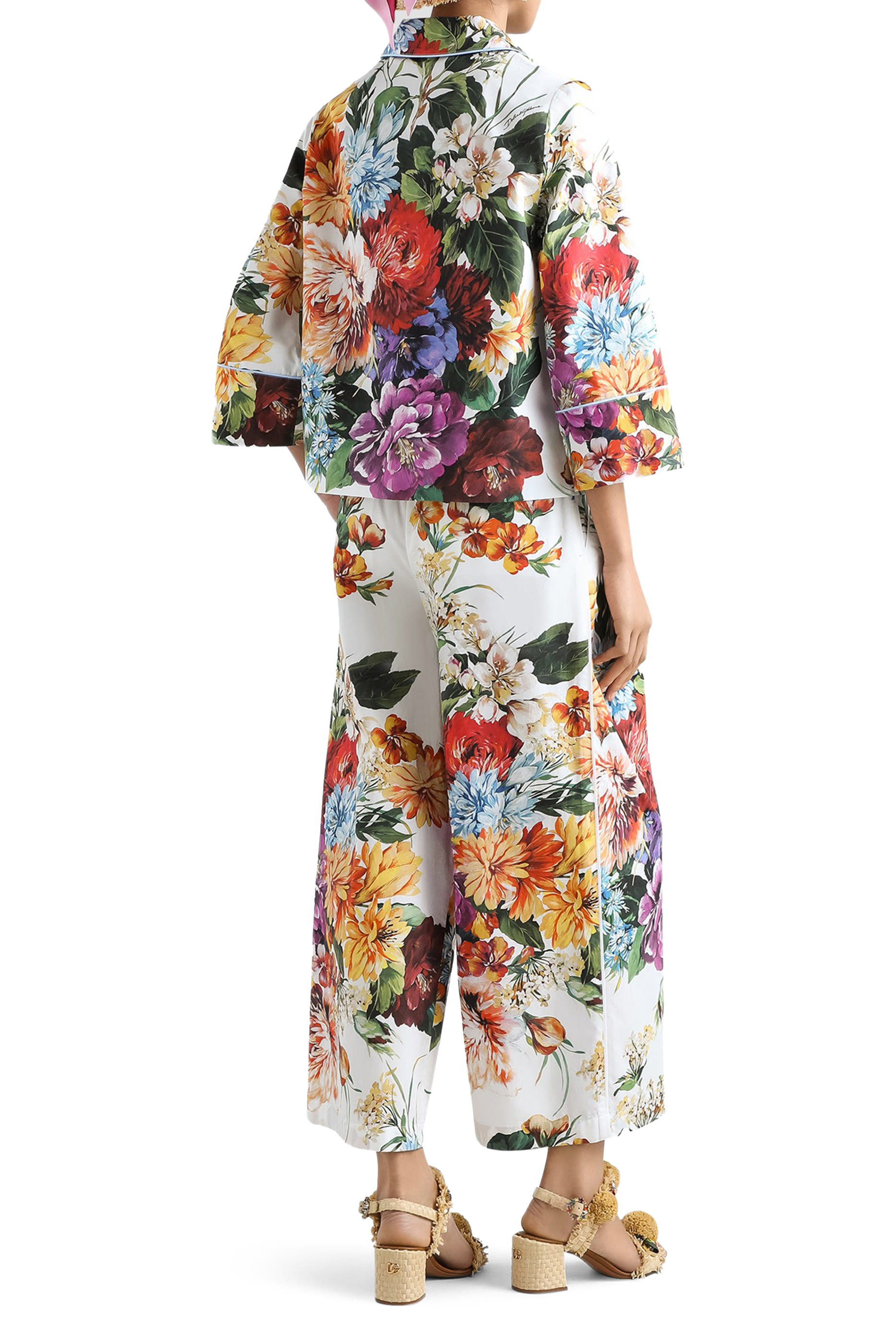 Flower Bouquet-Print Poplin Trousers
