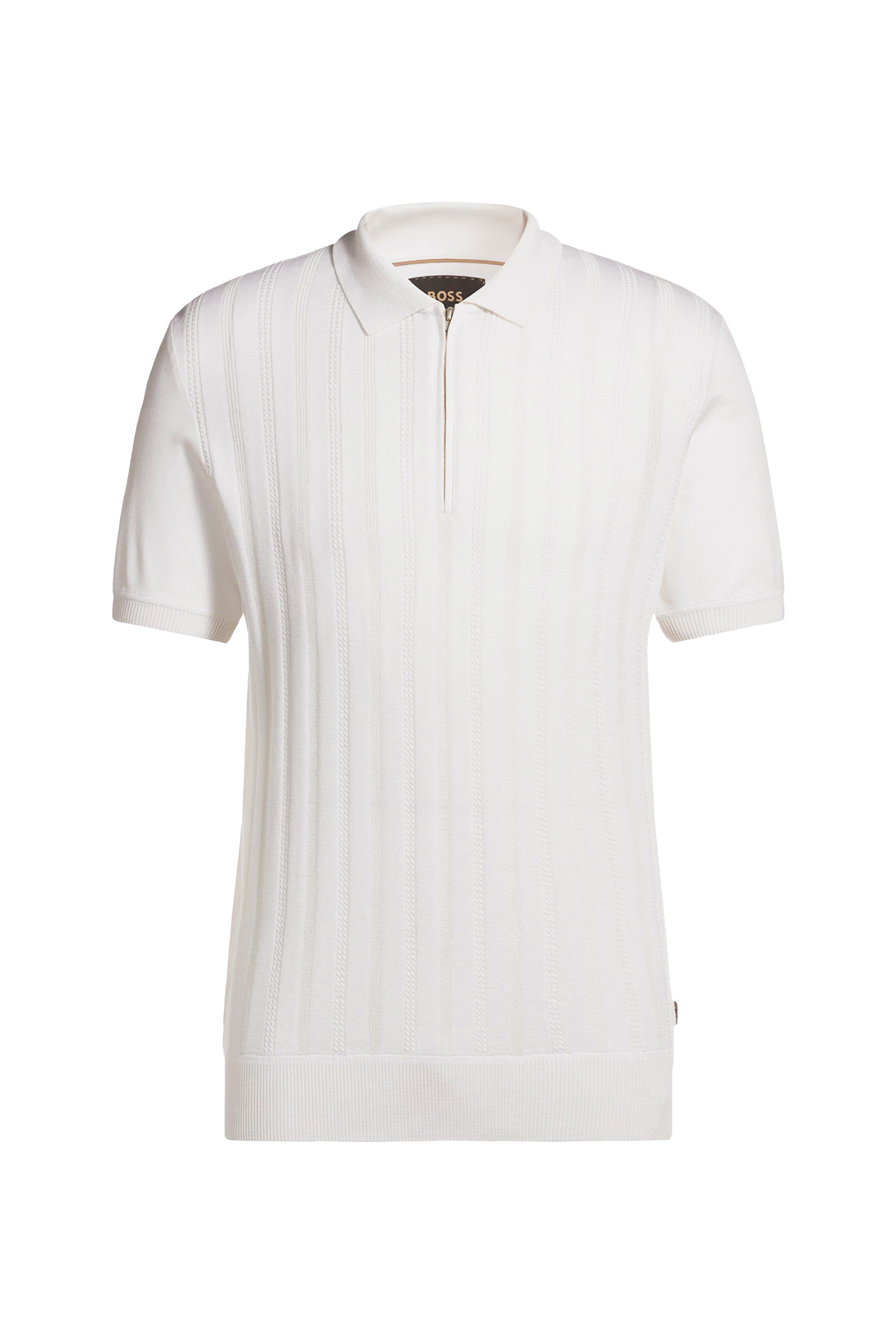 Cabled Front Cotton-Silk Knit Polo