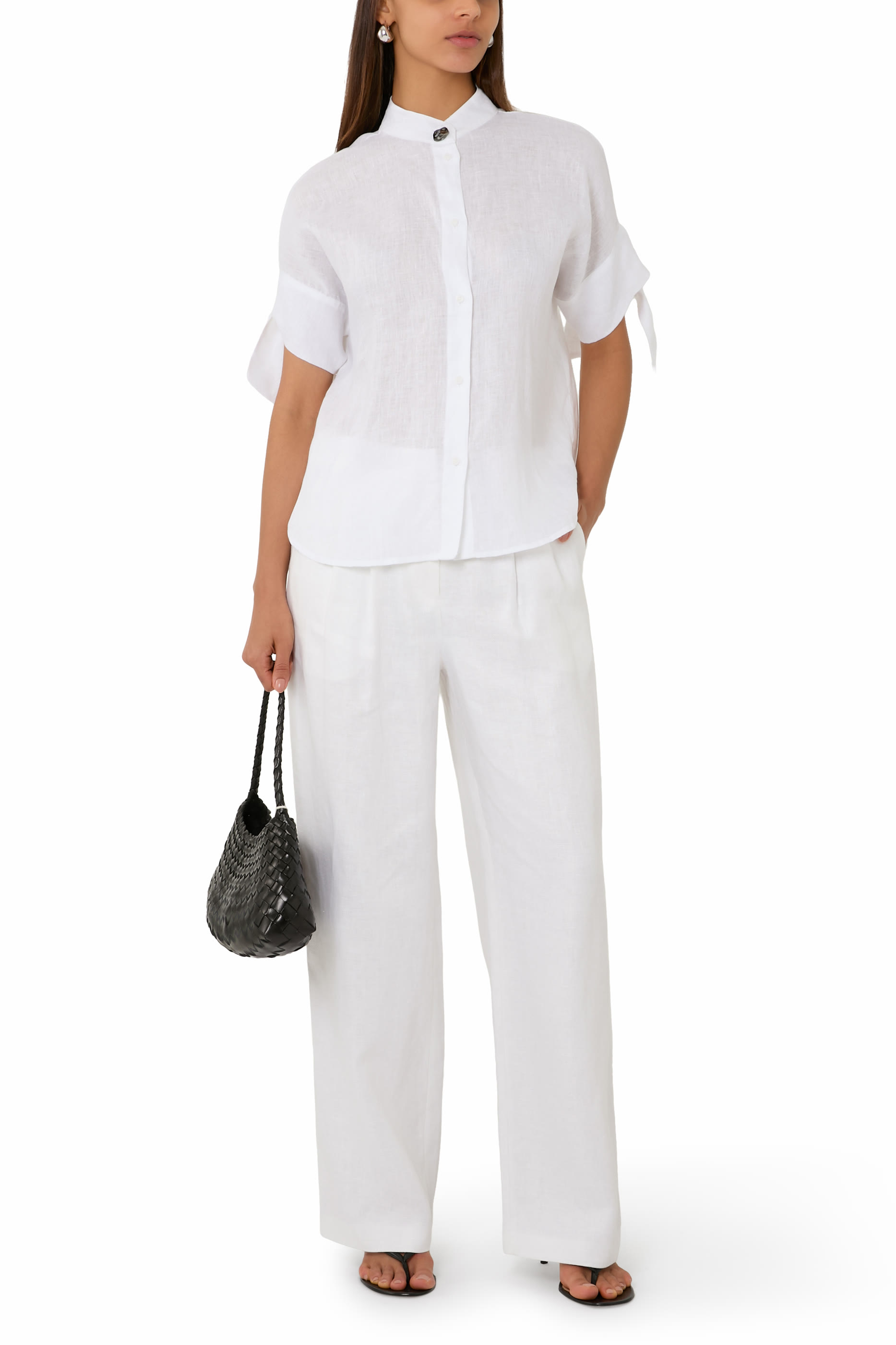 Linen Poplin Bow Shirt 