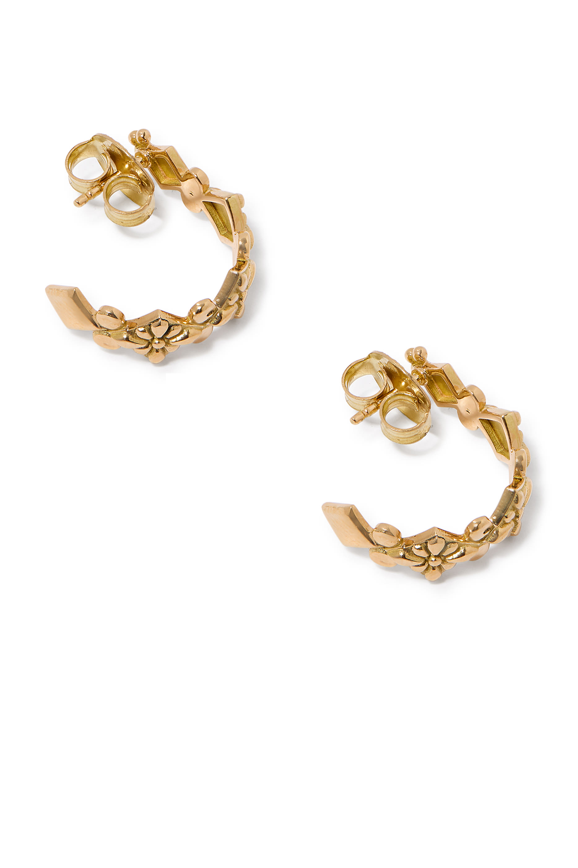 Calligraphy Prosperity and Blessing Hoop Earrings, 18k Yellow Gold & Diamond, Emerald