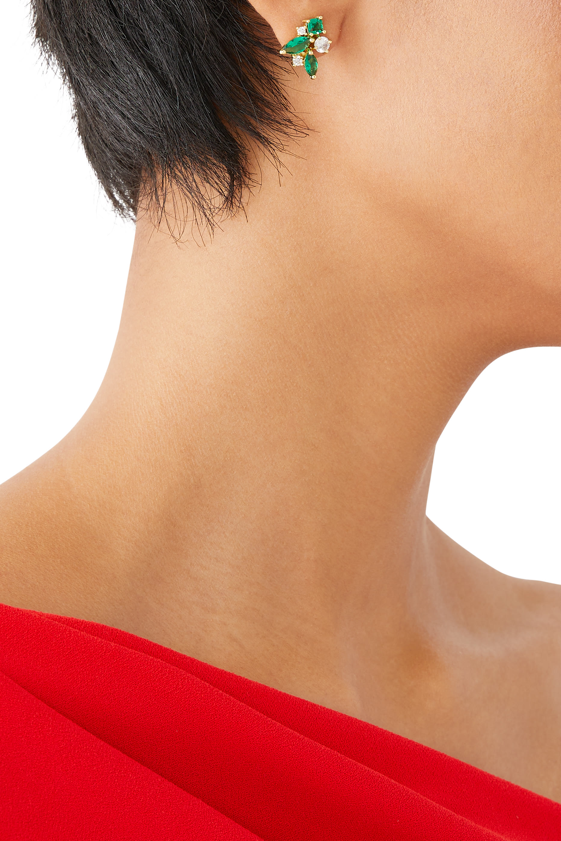 Multi Shade Curved Earrings, Gold-Plated Brass & Cubic Zirconia