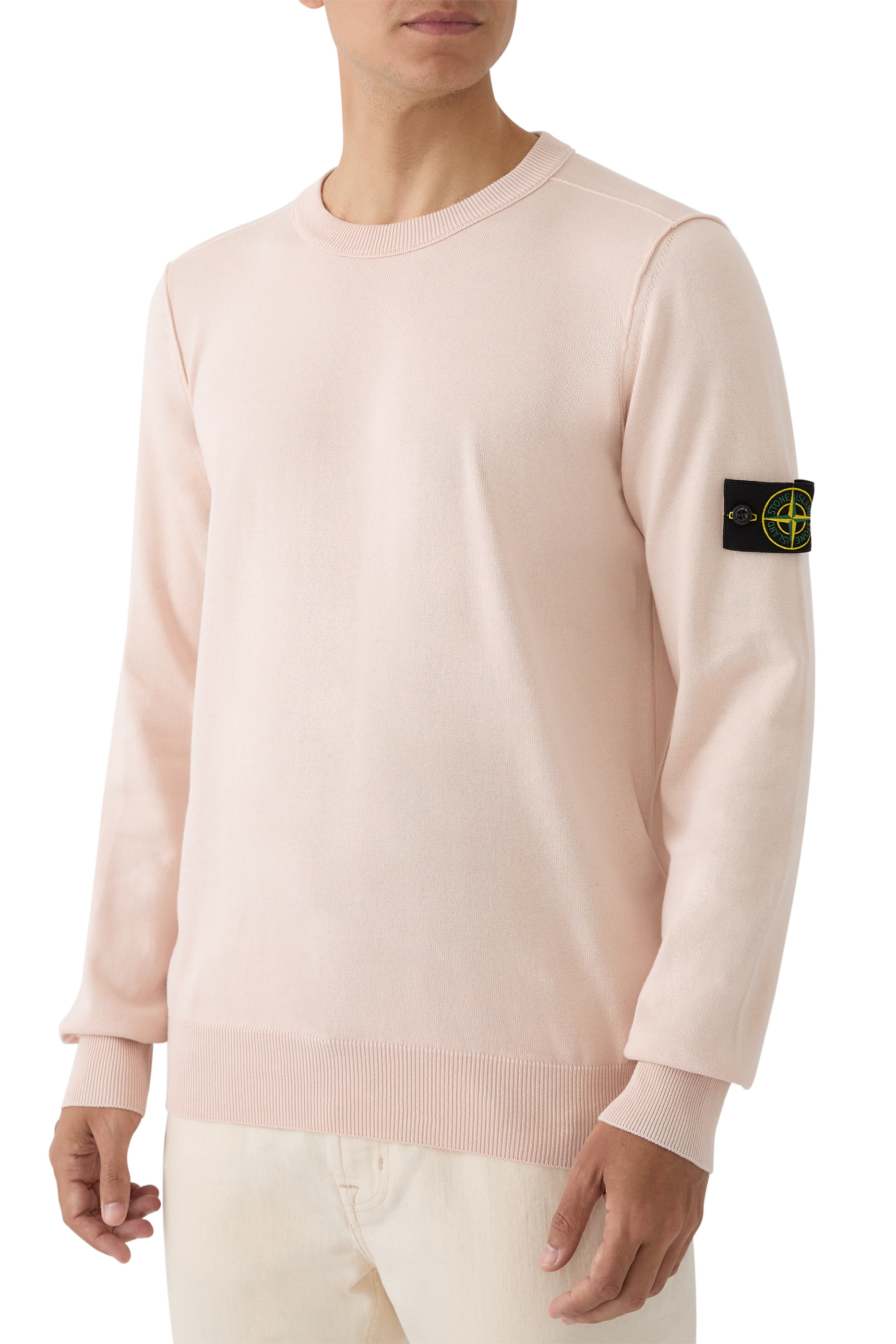 Logo Patch Cotton Fleece Crewneck Sweatshirt