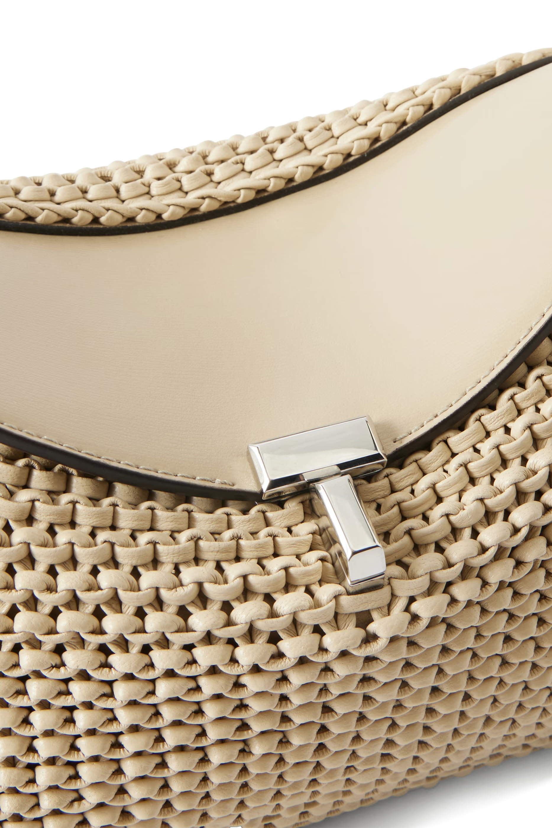 T-Lock Woven-Leather Top Handle Bag