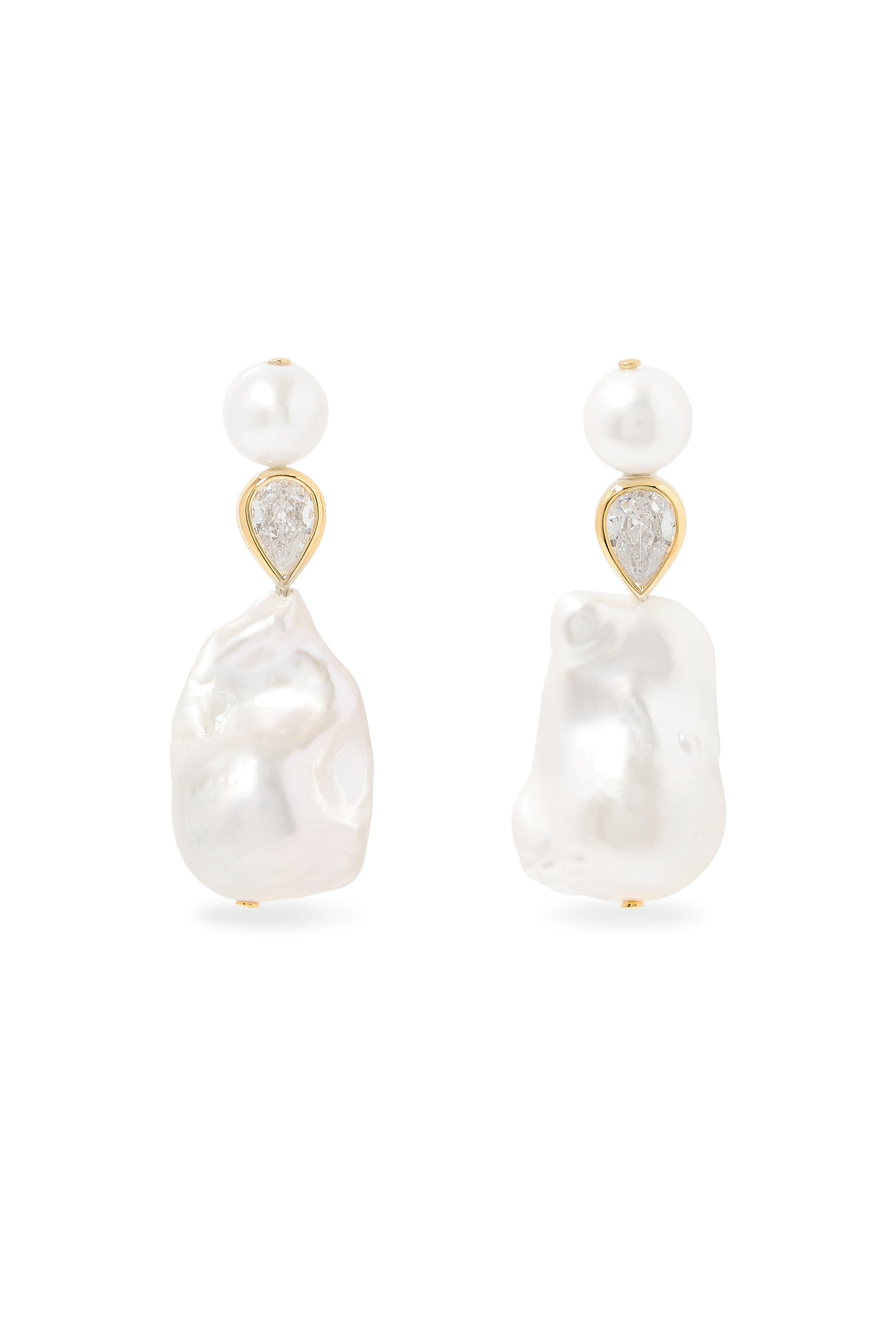 Pulp Earrings,  14K Yellow Gold Vermeil on Recycled Sterling Silver, Baroque Pearls & Cubic Zirconia