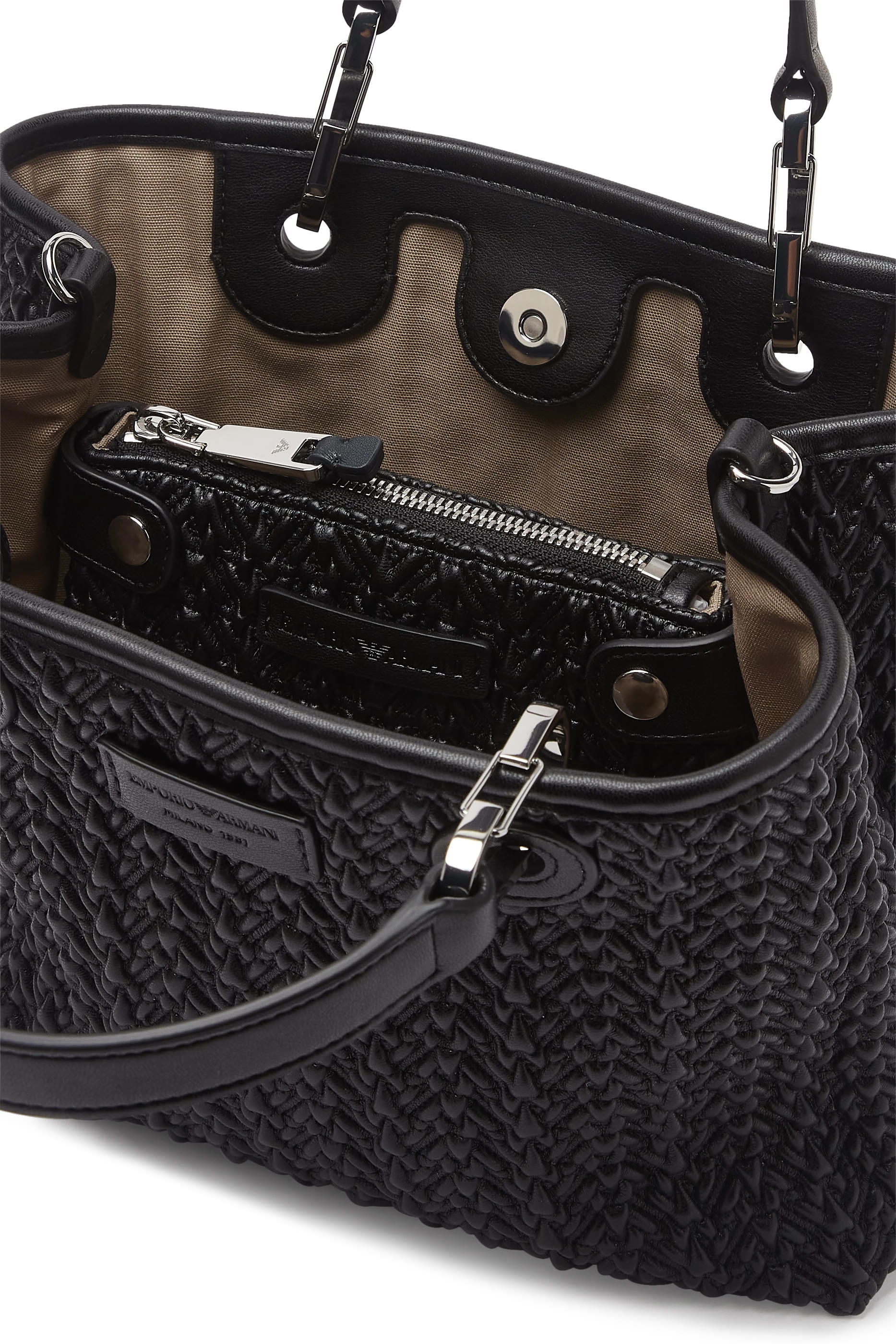 MyEA Small Shopper Bag in Interwoven Leather