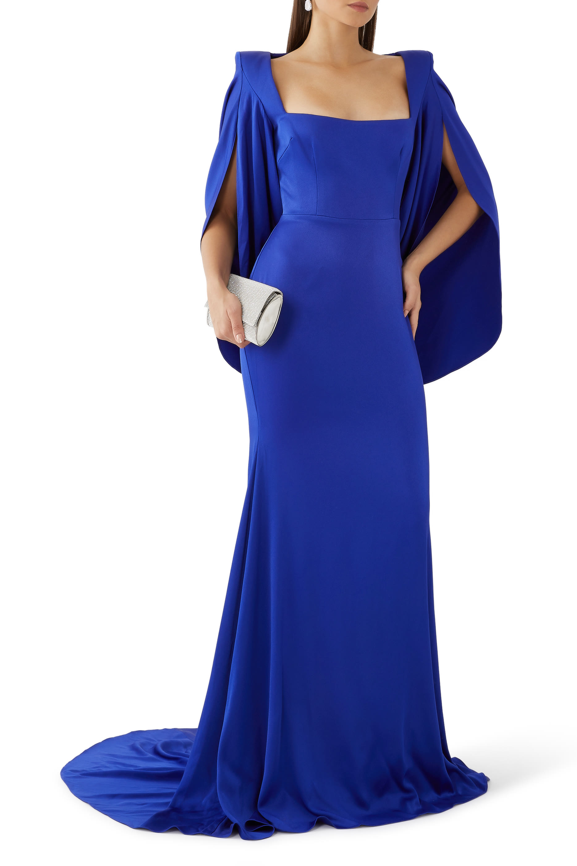 Satin Crepe Cape Gown