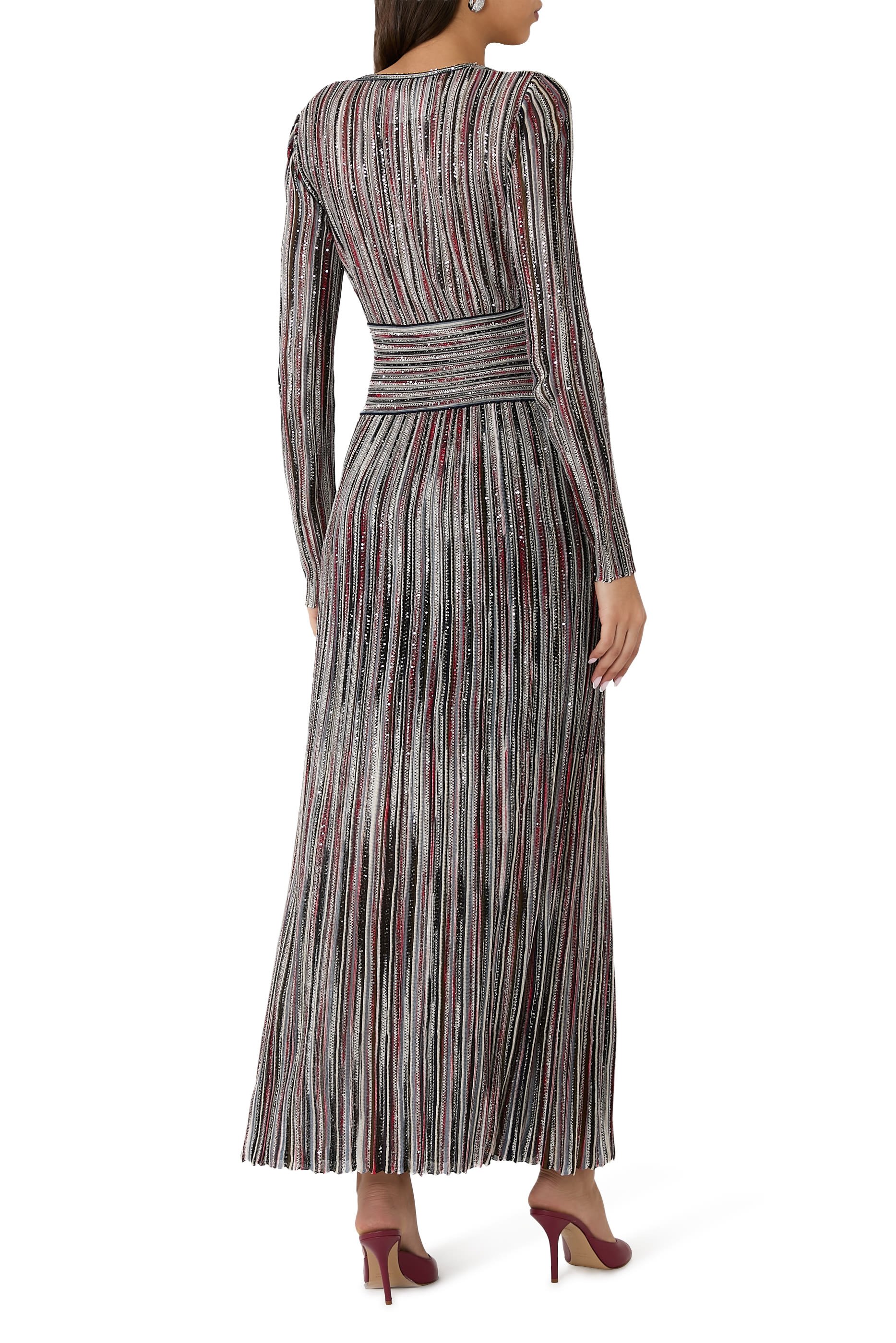 Partialized Knit Lurex Belted Long Dress