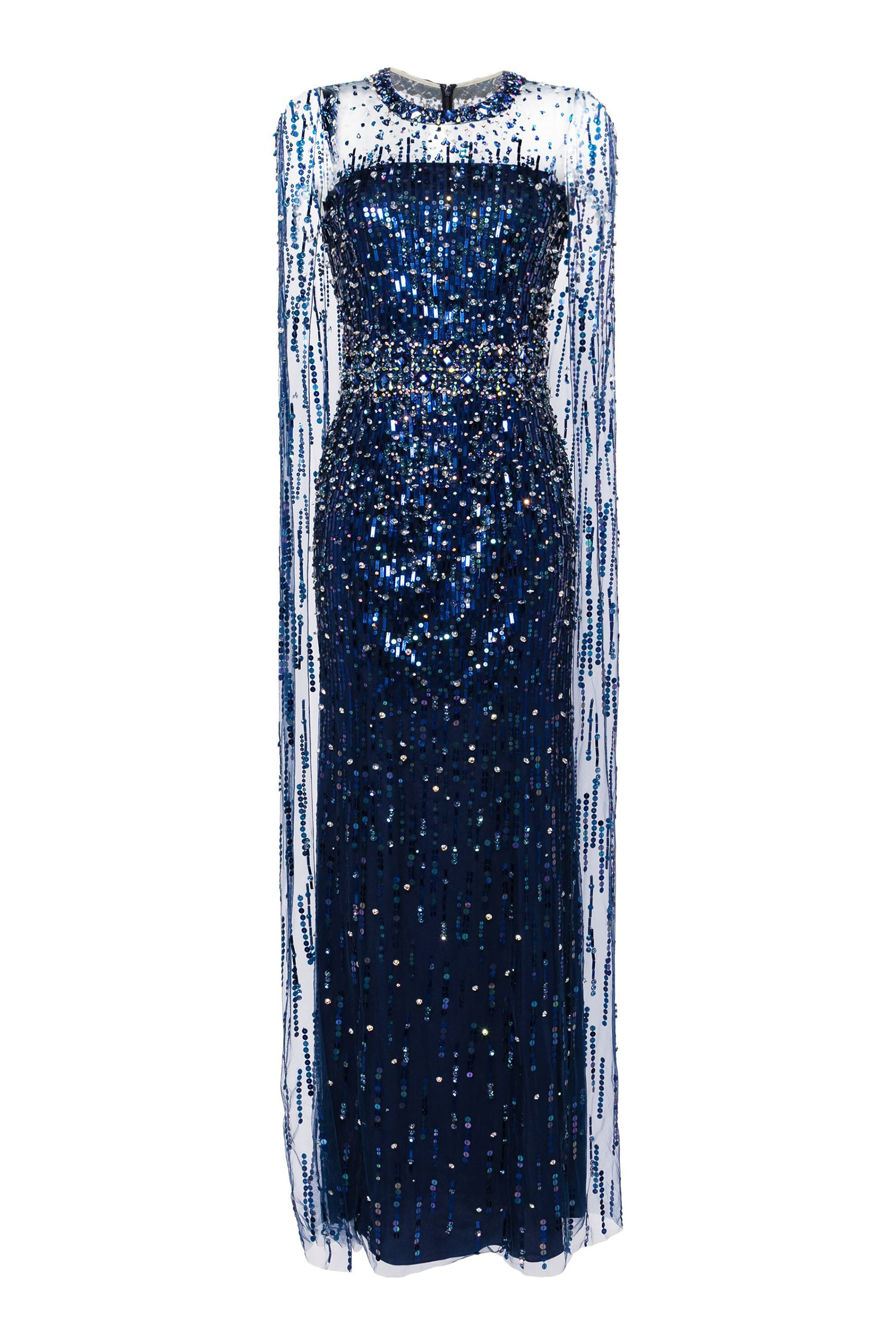 Sequin-Embellished Lux Cape Gown