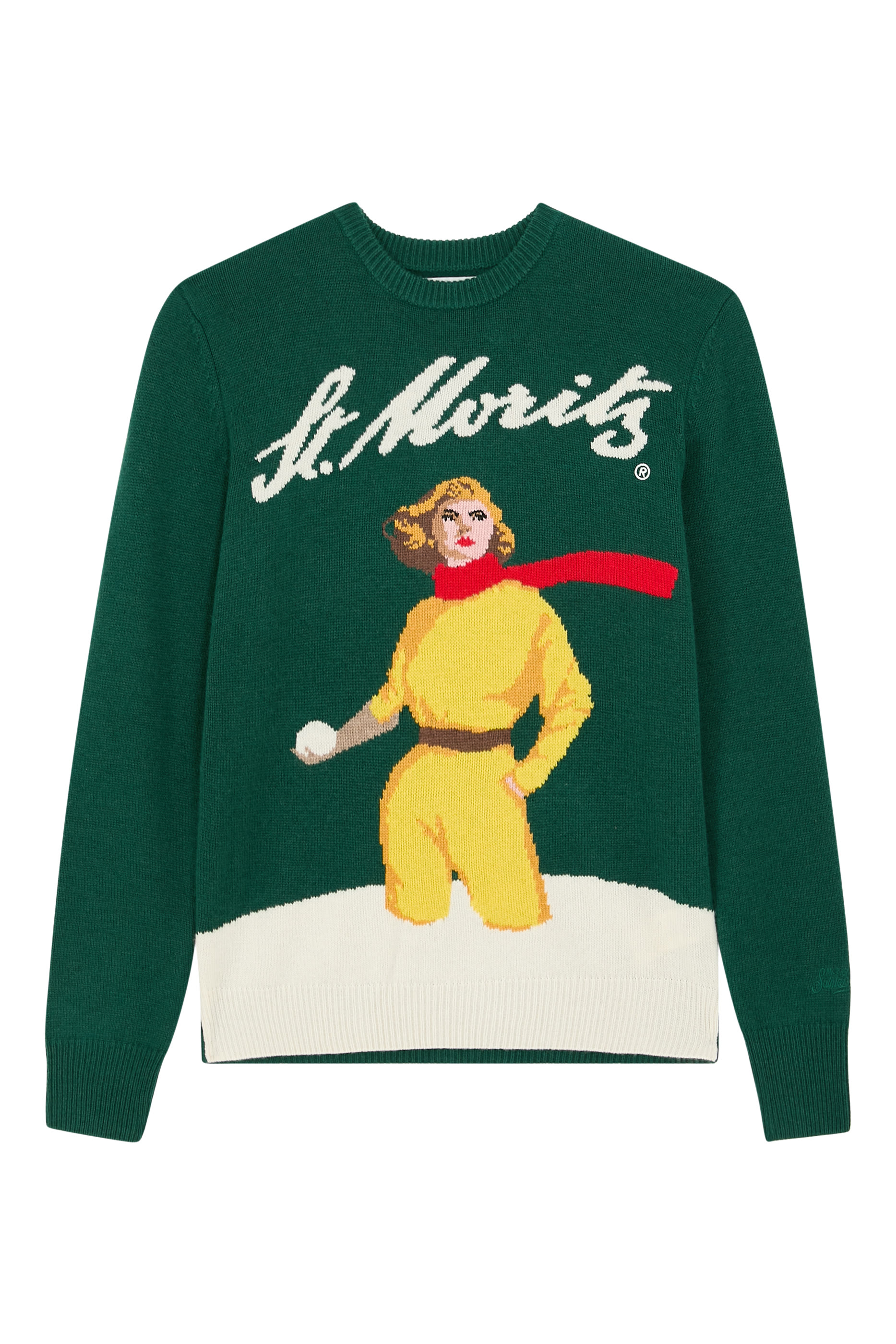 Queen Cashmere-Blend Sweater with St. Moritz Postcard