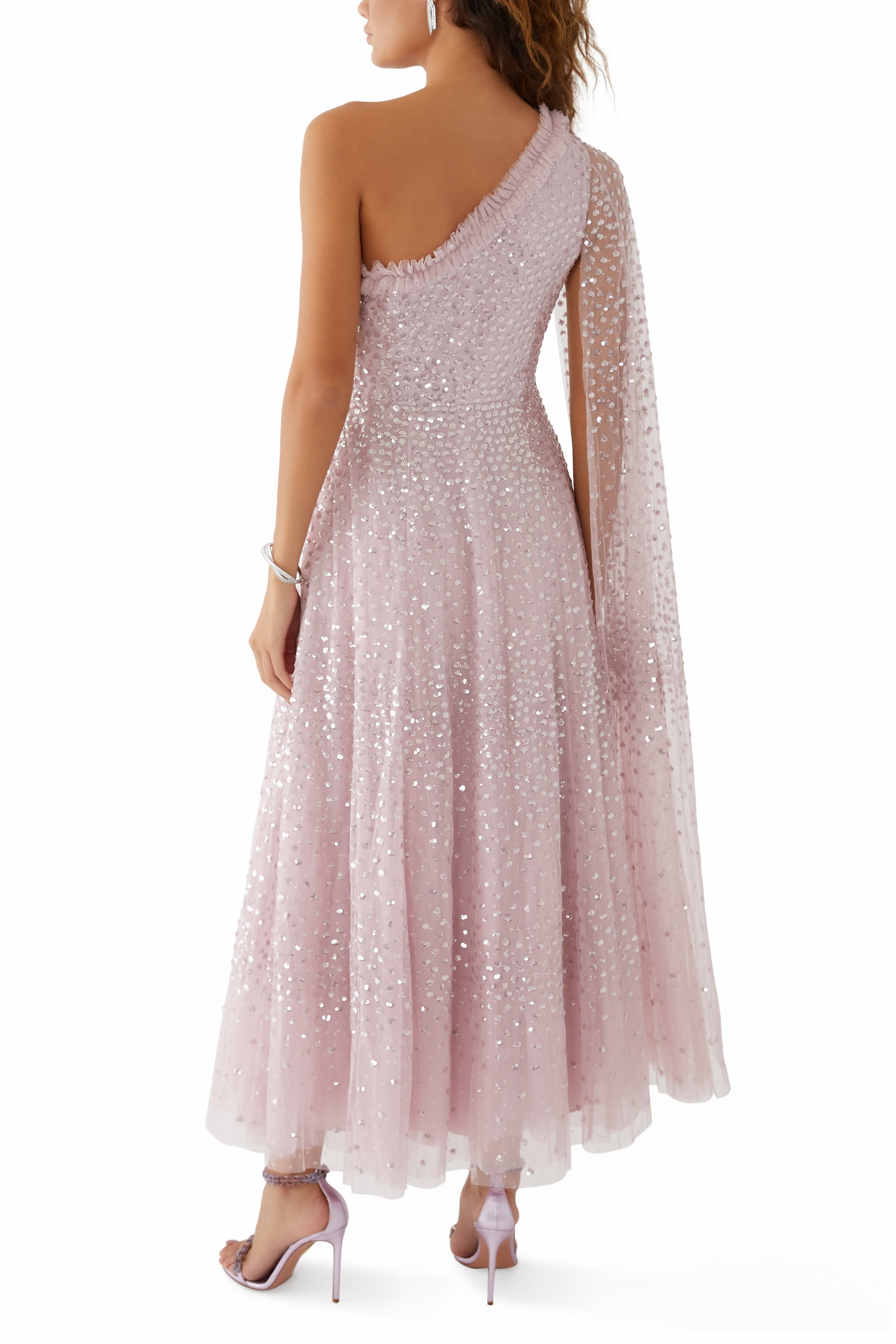 Scatter Dot One-Shoulder Ankle Gown
