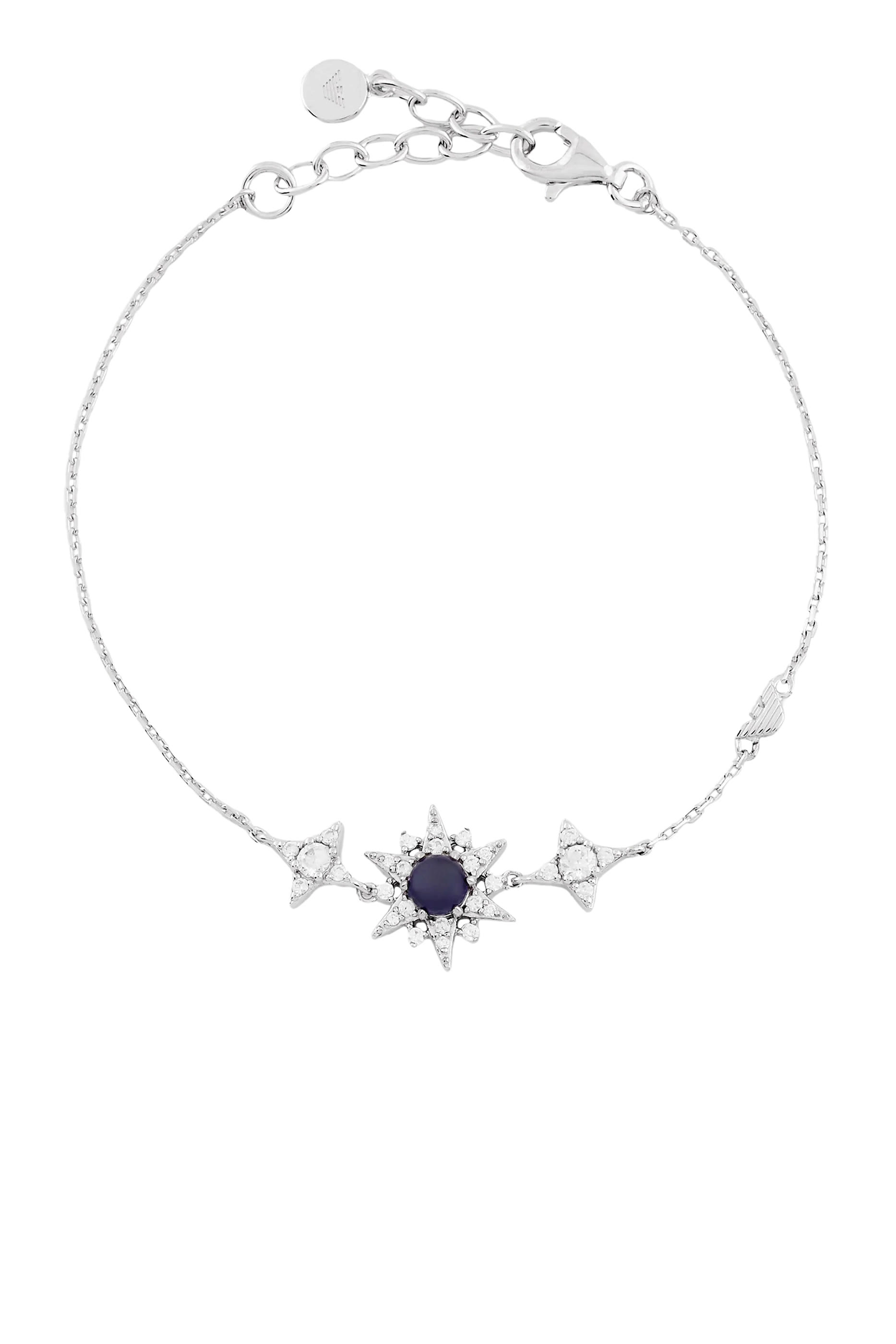 Station Bracelet, Sterling Silver with Cubic Zirconia & Glass