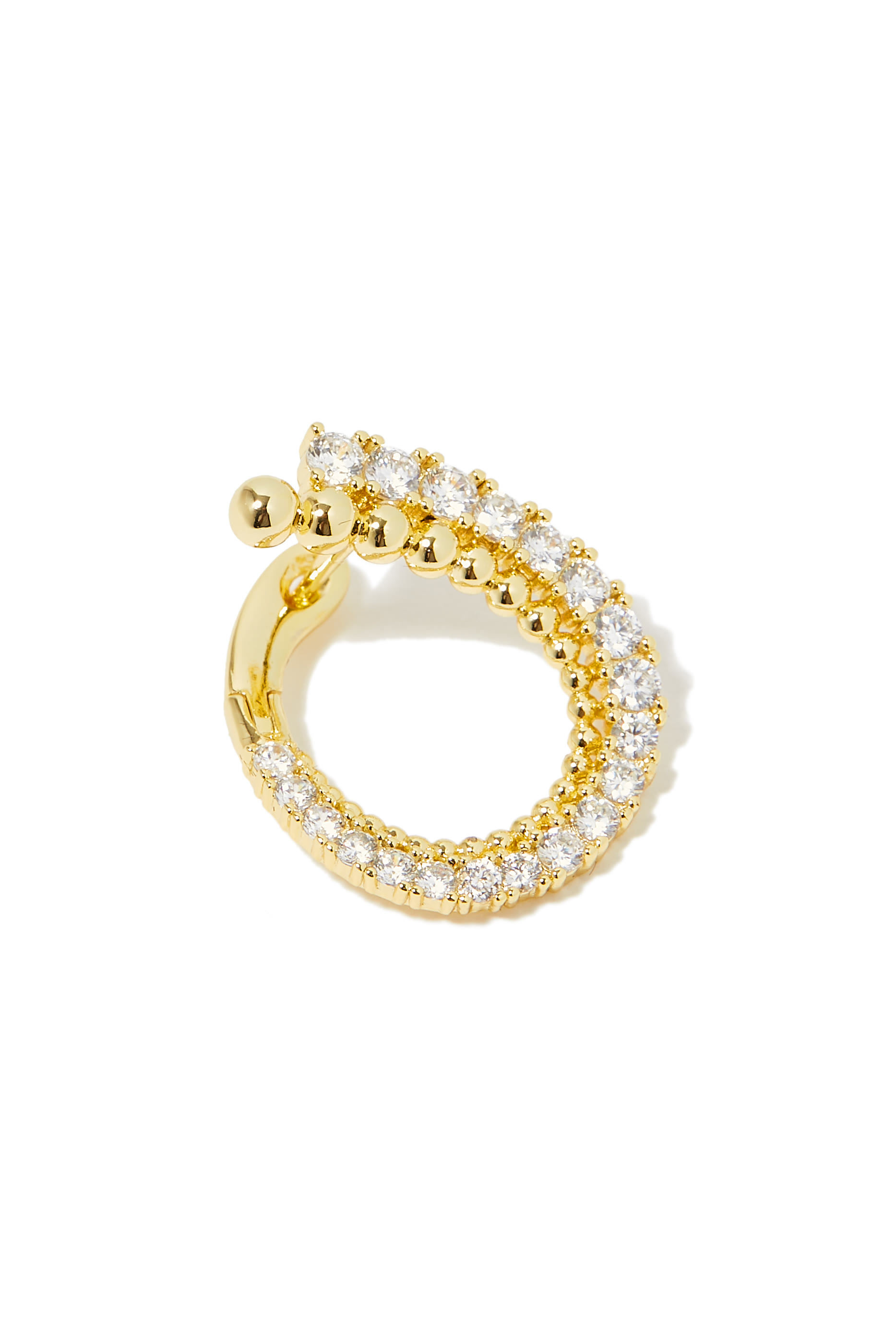 Round Ballstone Hoop Earrings,  Gold-Plated Brass & Cubic Zirconia