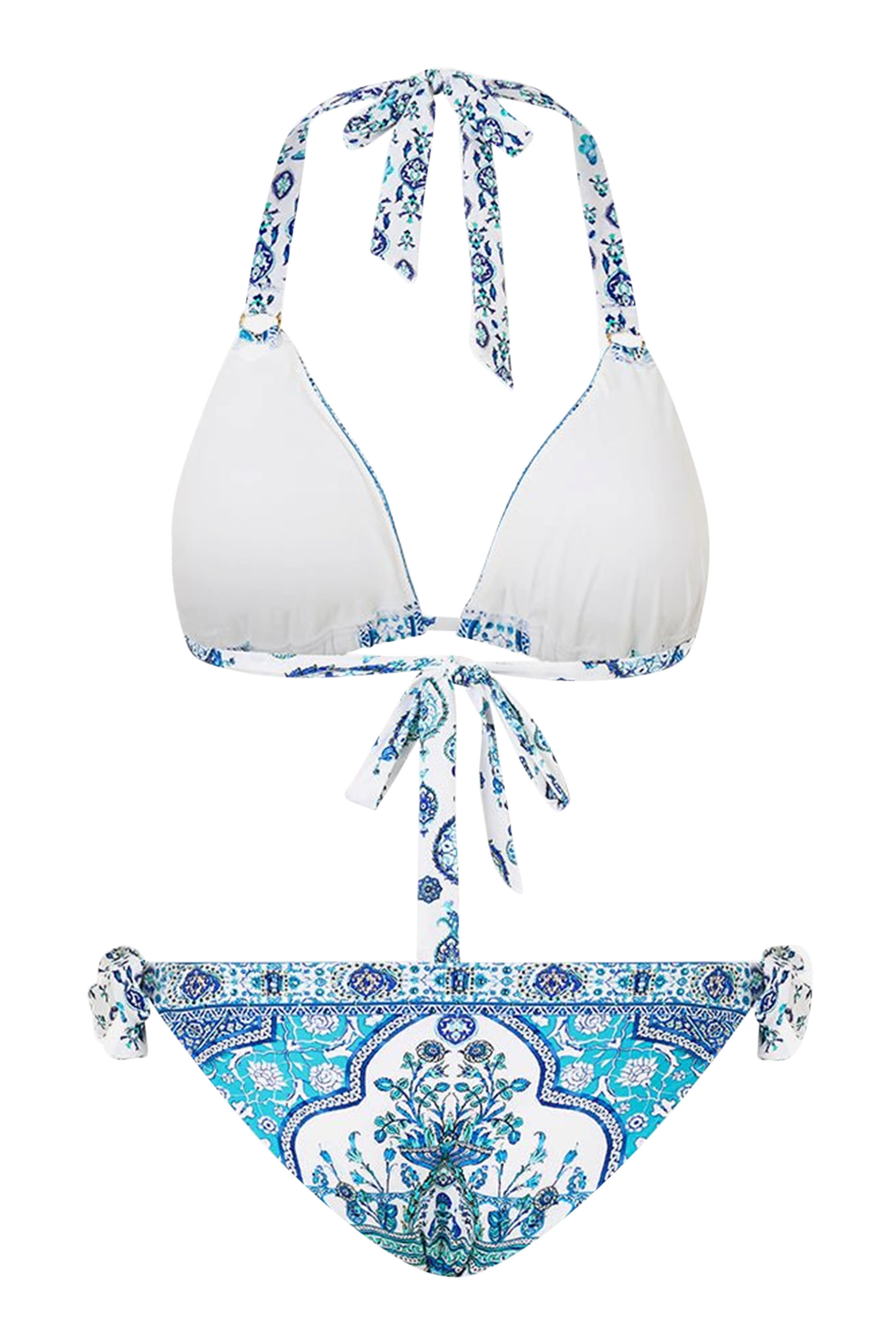 Triangle Bikini Set with Tie Sides and Ring Trims