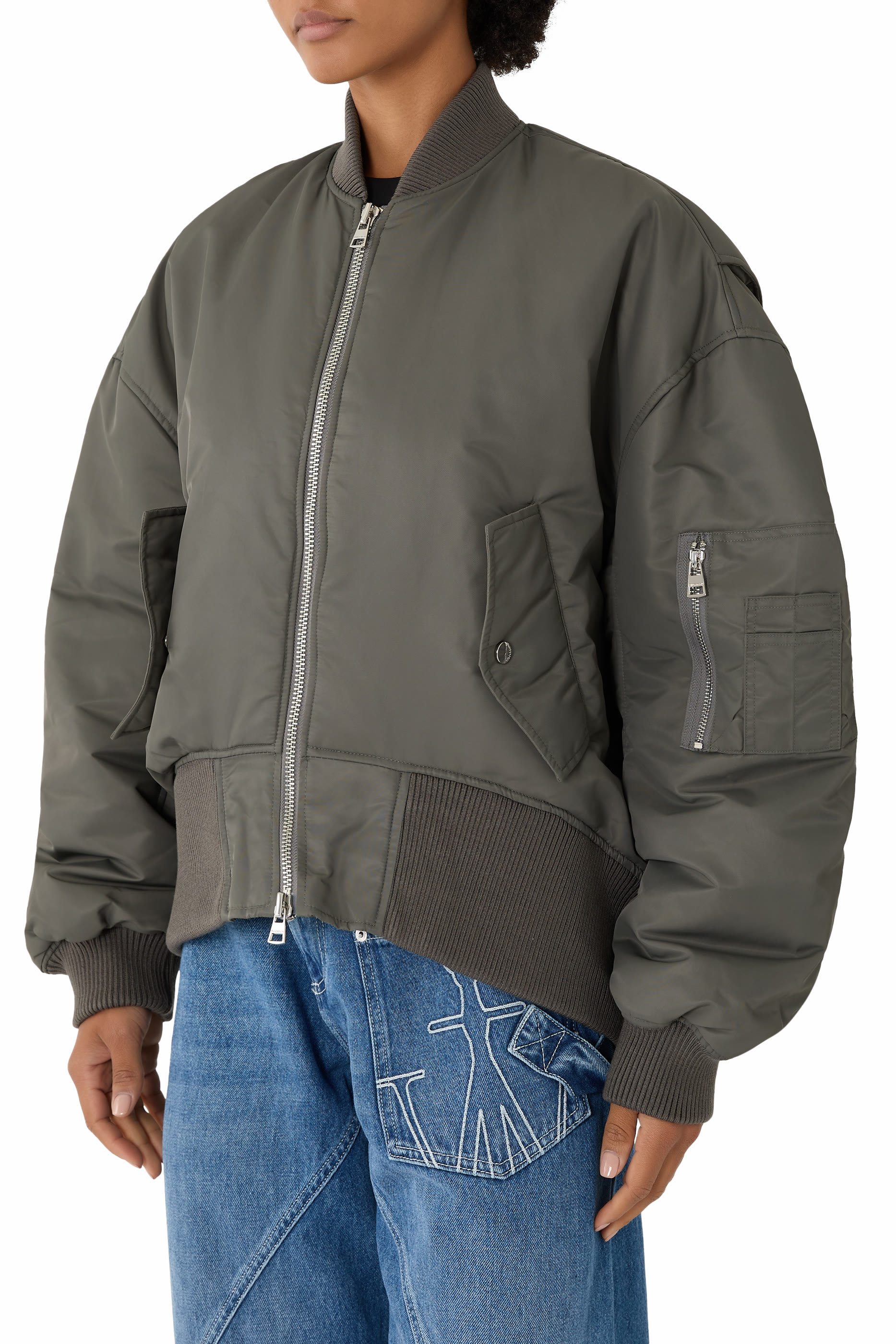 Oversized Curved Hem Bomber Jacket